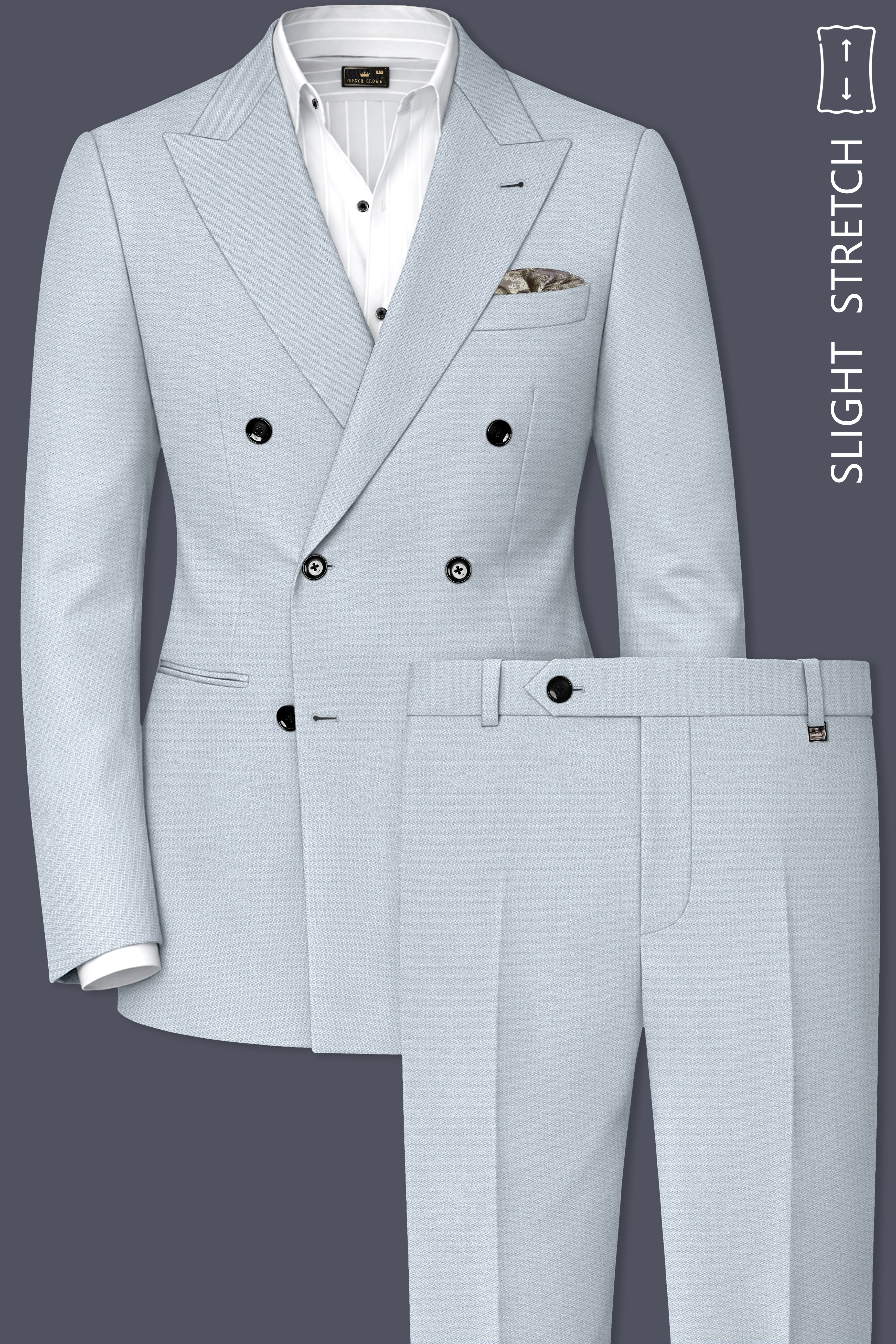 Prism-Chalice Gray Diamond Textured Wool Rich Slight Stretch Double Breasted Suit