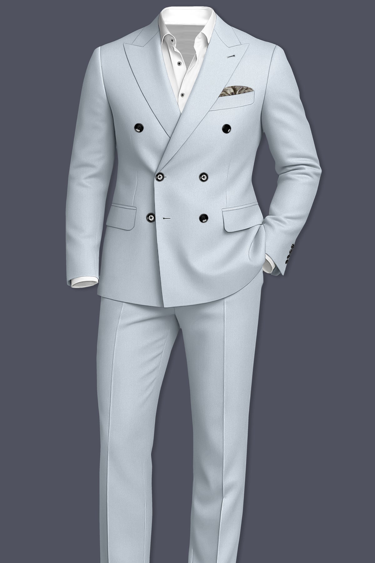 Prism-Chalice Gray Diamond Textured Wool Rich Slight Stretch Double Breasted Suit