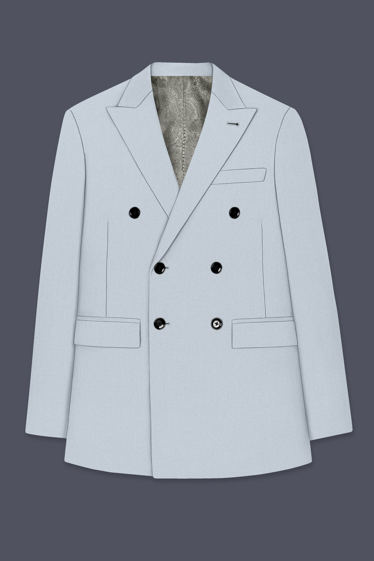 Prism-Chalice Gray Diamond Textured Wool Rich Slight Stretch Double Breasted Suit