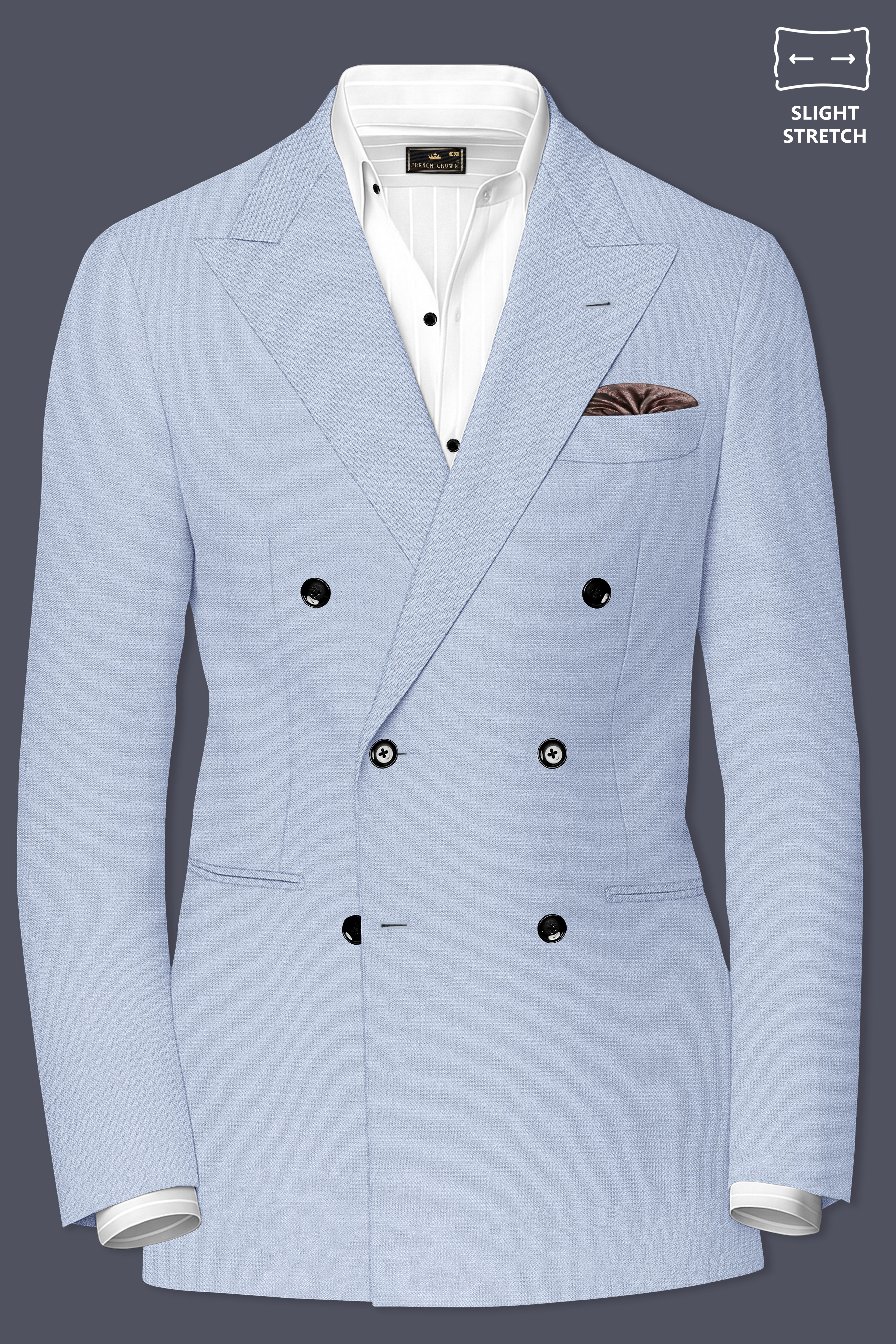Azure-Heather Blue Diamond Textured Wool Rich Slight Stretch Double Breasted Suit