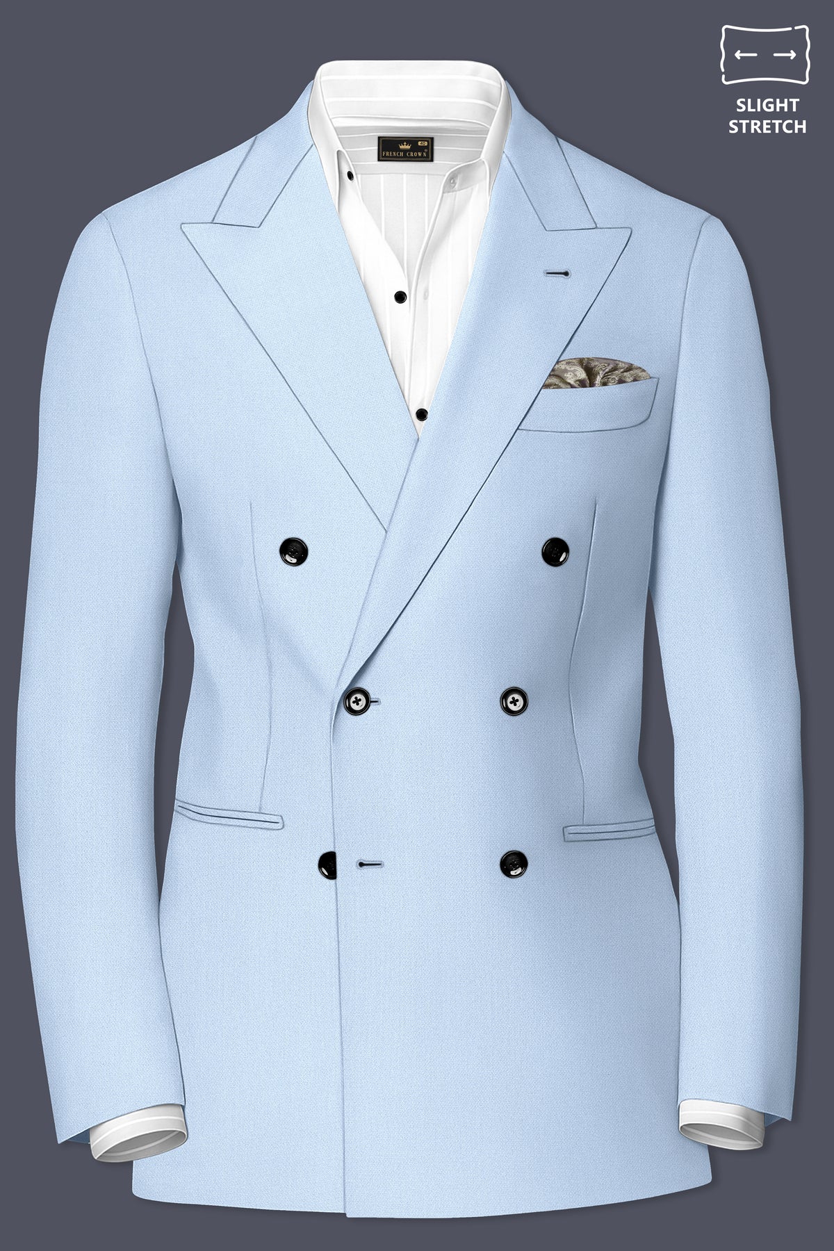 Azure-Heather Blue Diamond Textured Wool Rich Slight Stretch Double Breasted Suit