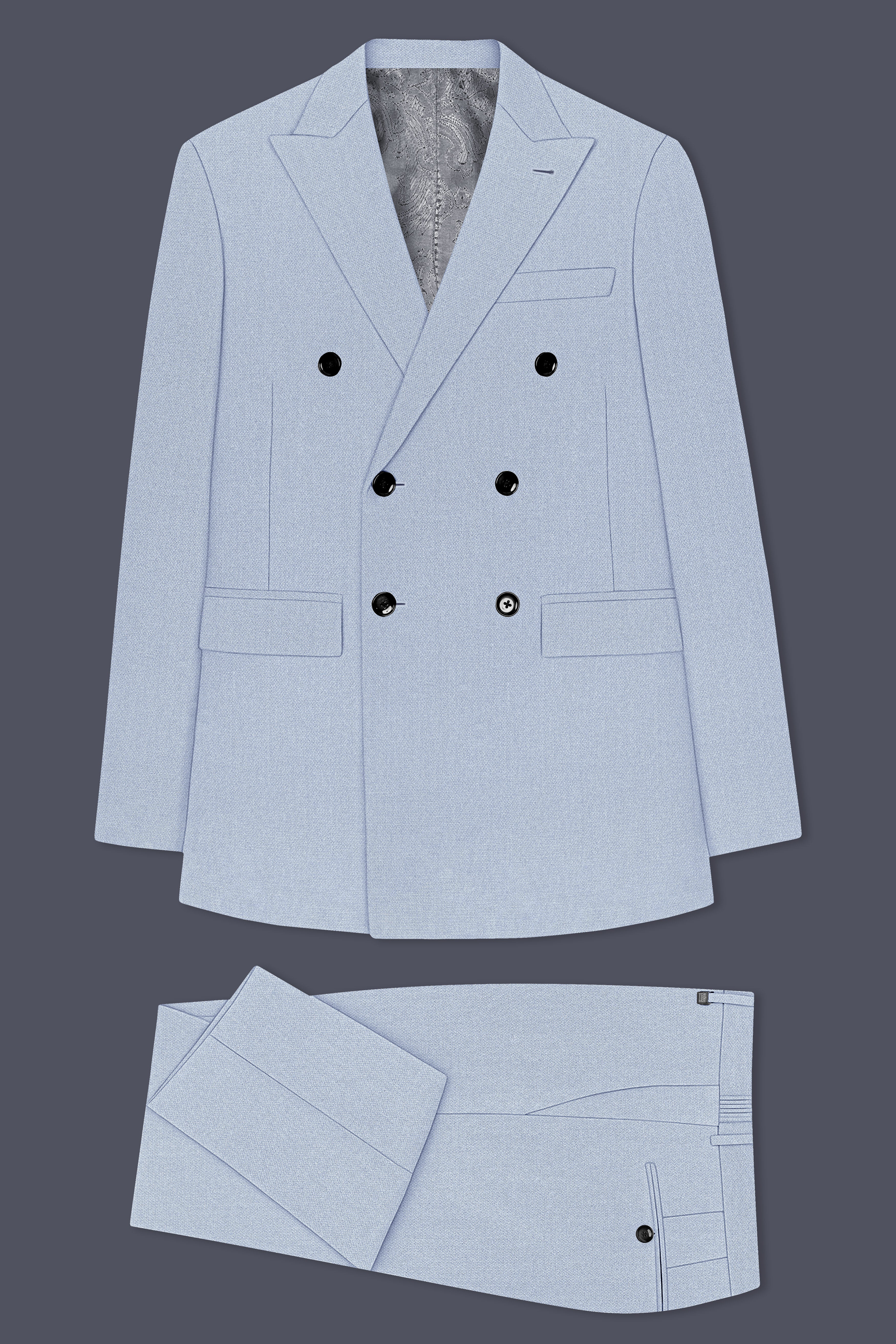 Azure-Heather Blue Diamond Textured Wool Rich Slight Stretch Double Breasted Suit