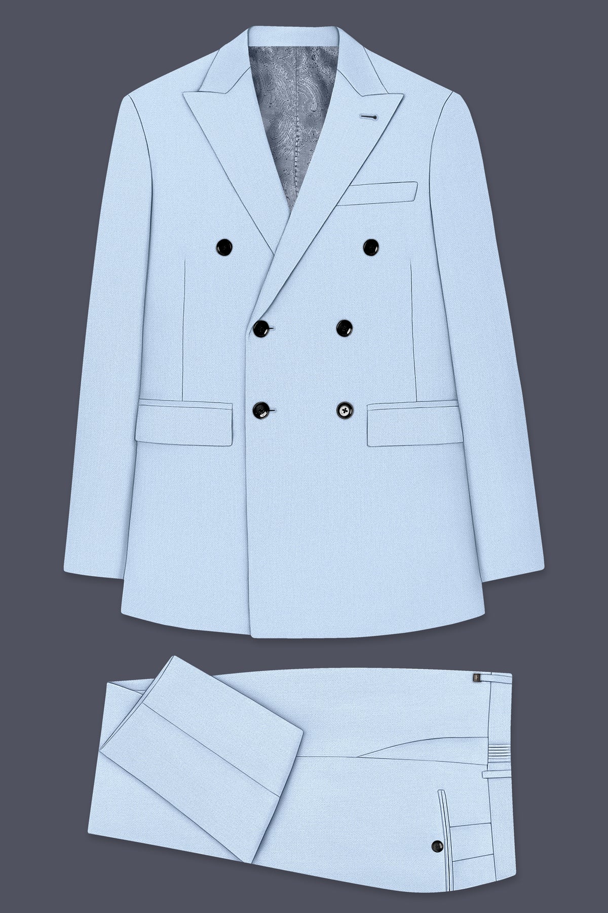 Azure-Heather Blue Diamond Textured Wool Rich Slight Stretch Double Breasted Suit
