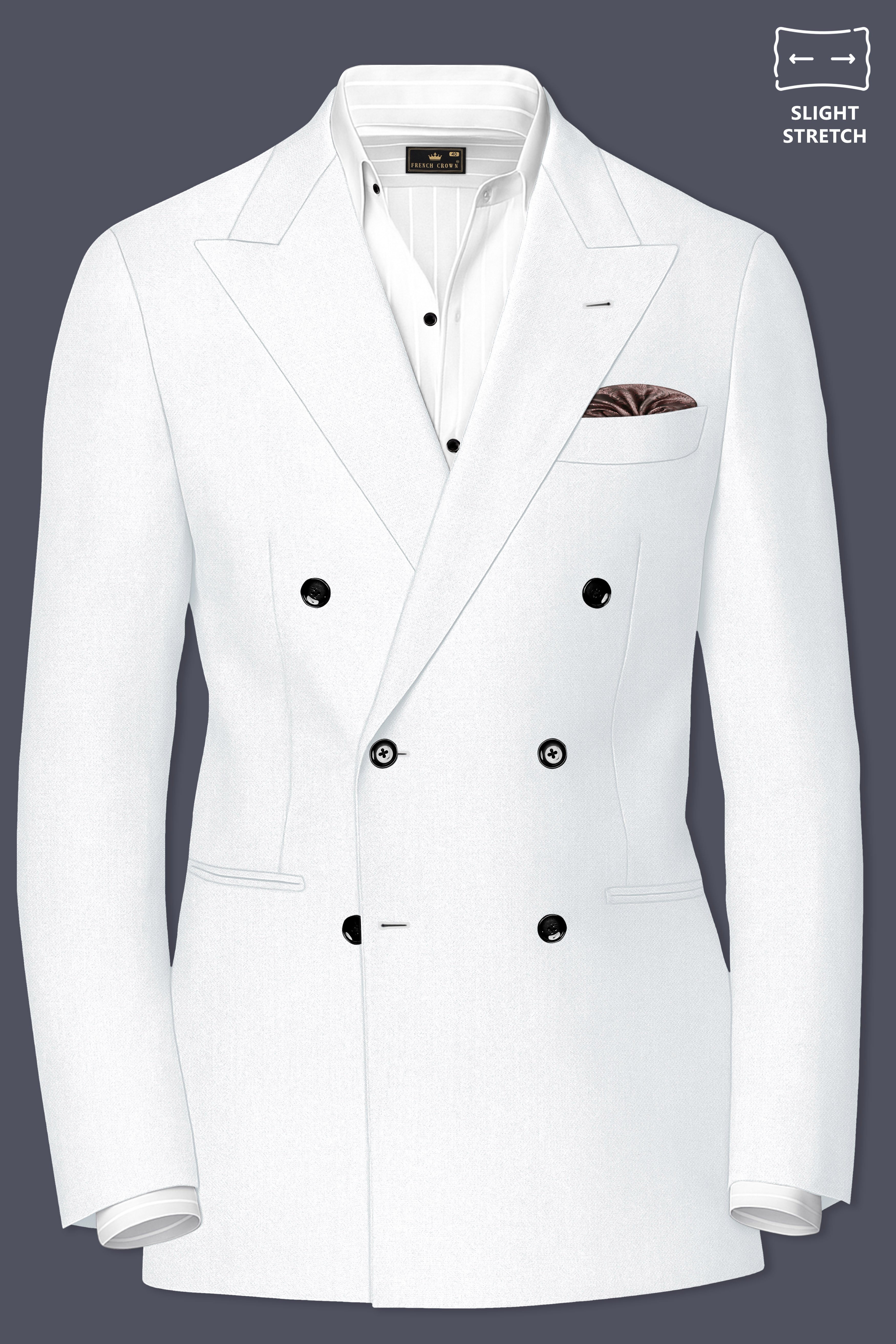 Sterling-Bright White Diamond Textured Wool Rich Slight Stretch Double Breasted Suit