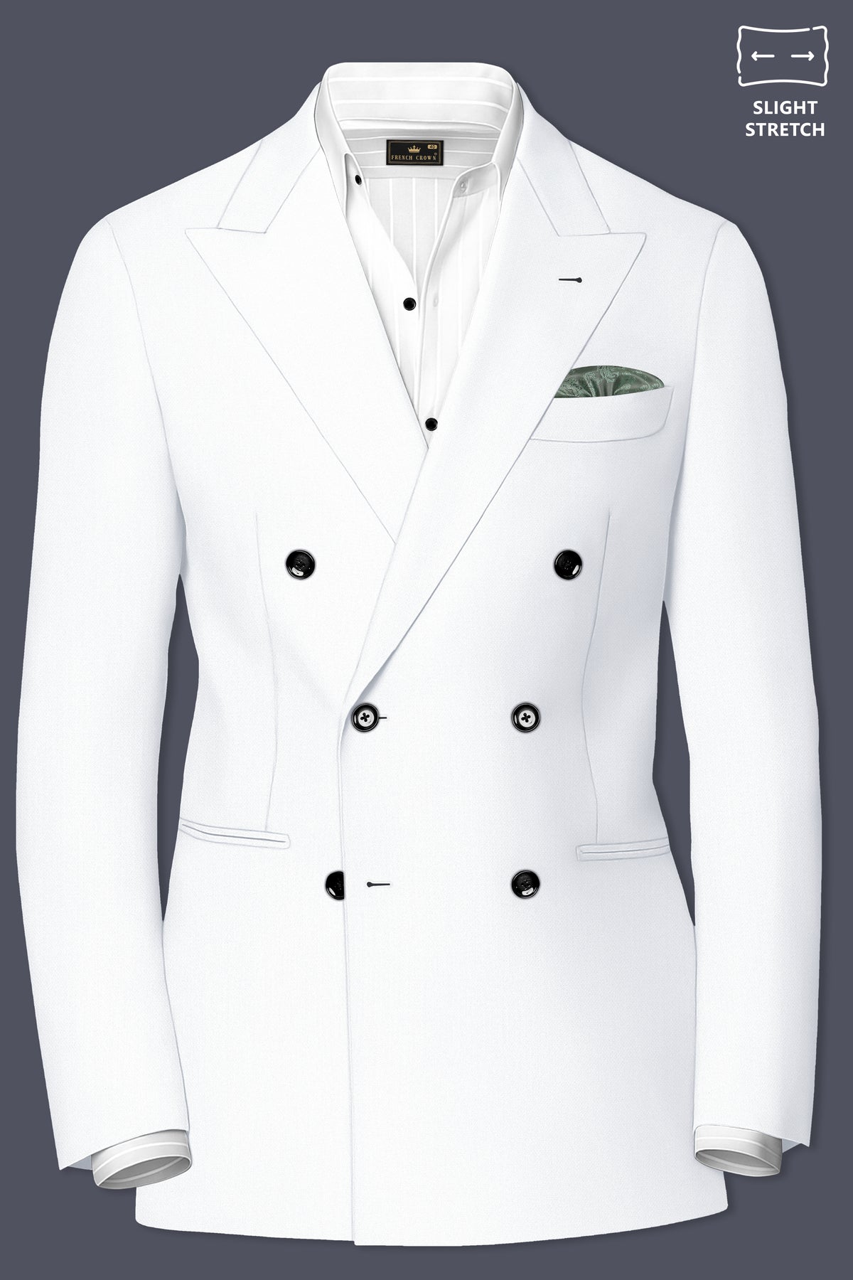 Sterling-Bright White Diamond Textured Wool Rich Slight Stretch Double Breasted Suit