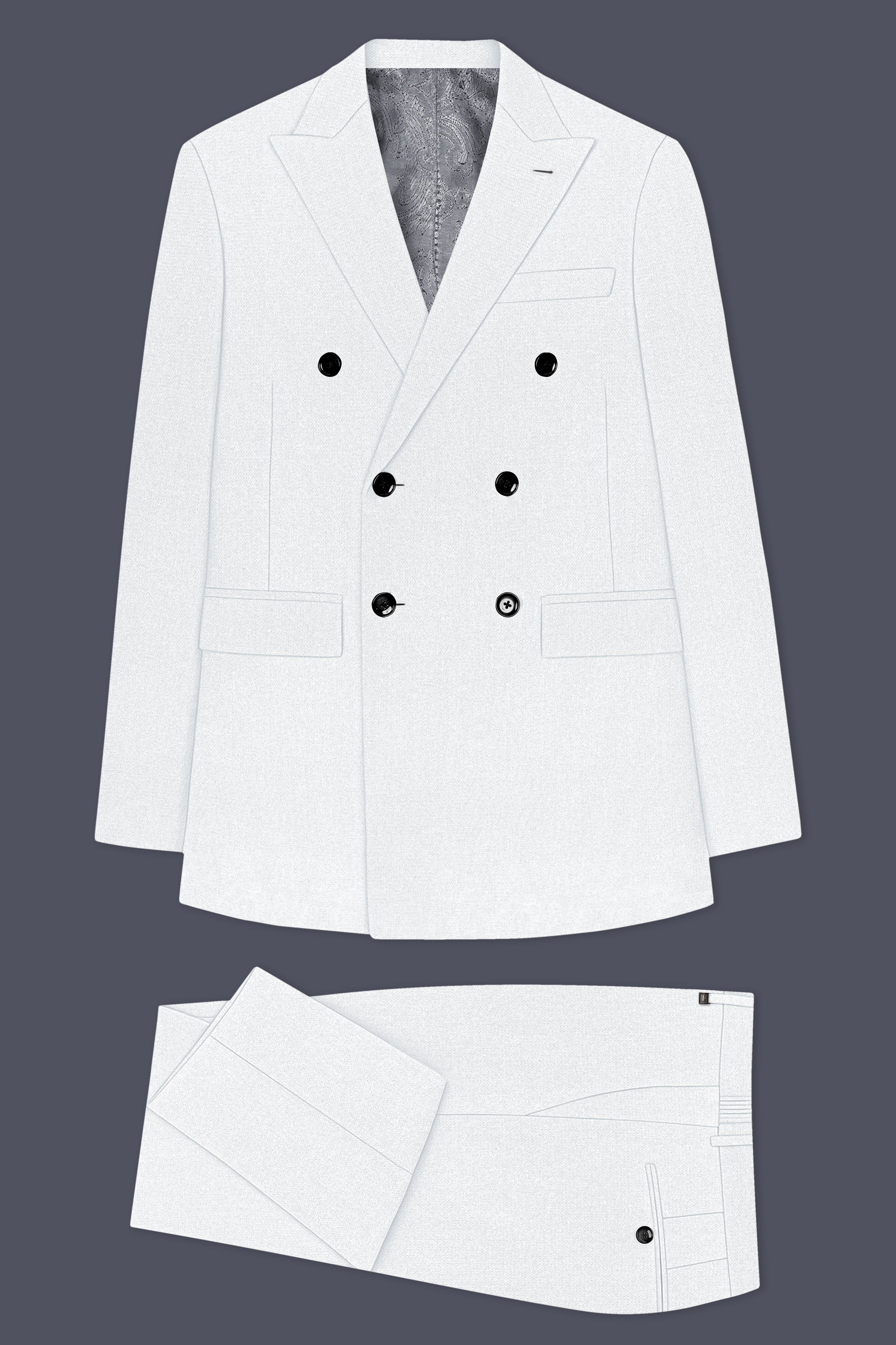 Sterling-Bright White Diamond Textured Wool Rich Slight Stretch Double Breasted Suit