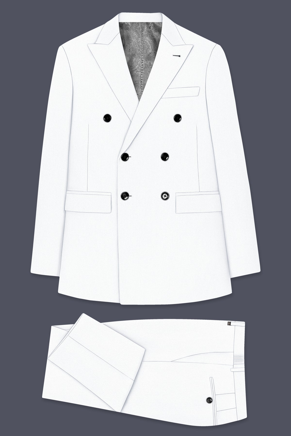 Sterling-Bright White Diamond Textured Wool Rich Slight Stretch Double Breasted Suit