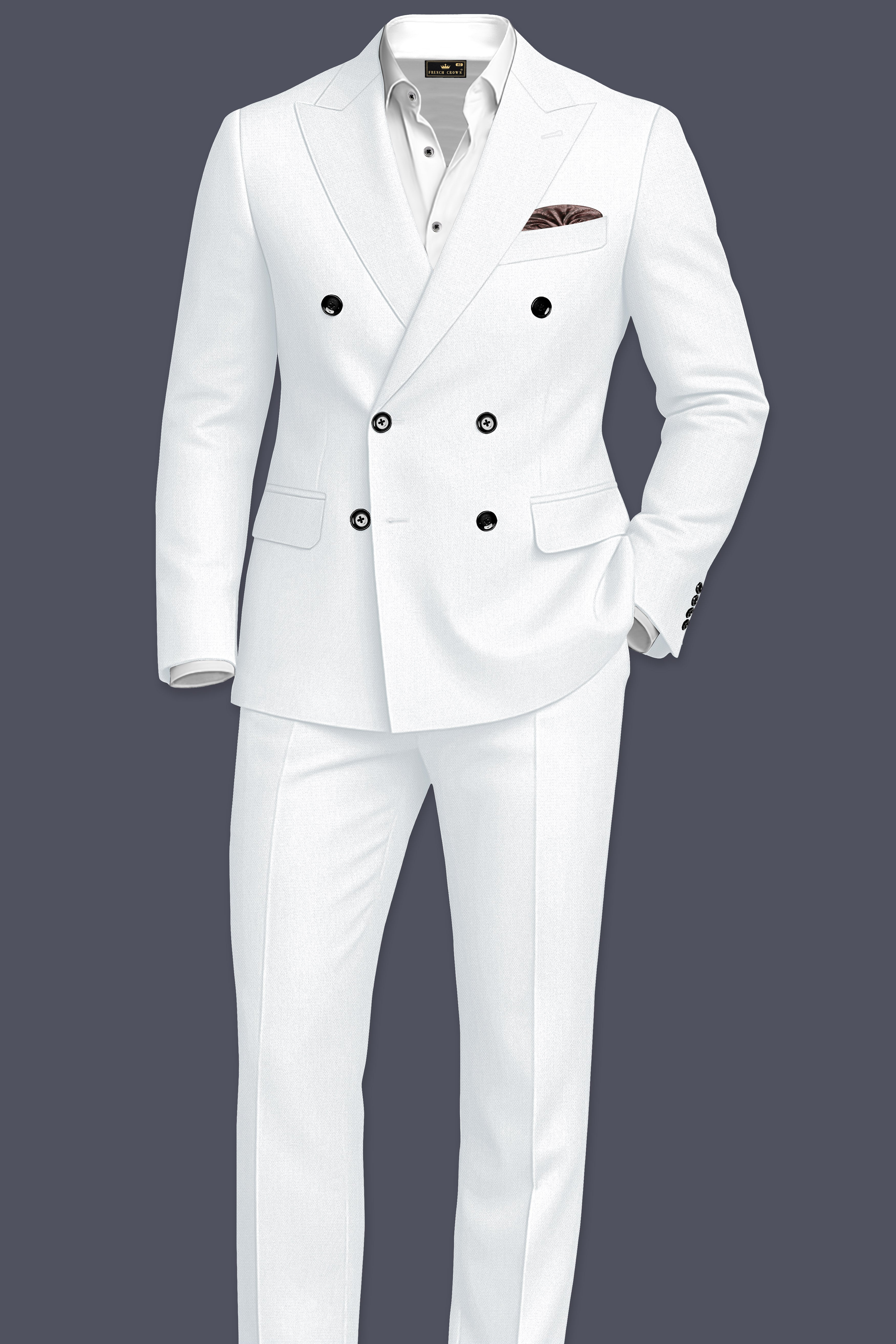 Sterling-Bright White Diamond Textured Wool Rich Slight Stretch Double Breasted Suit