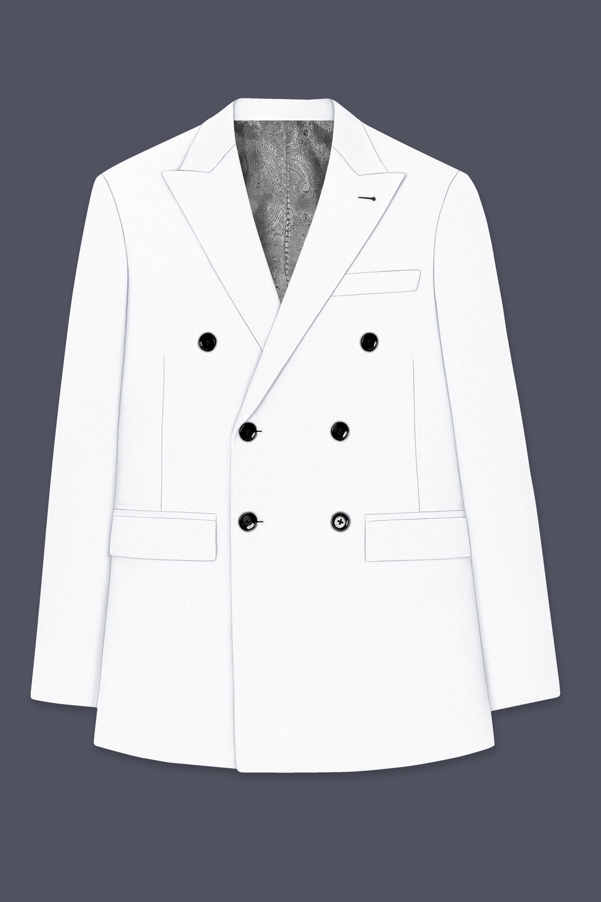 Sterling-Bright White Diamond Textured Wool Rich Slight Stretch Double Breasted Suit
