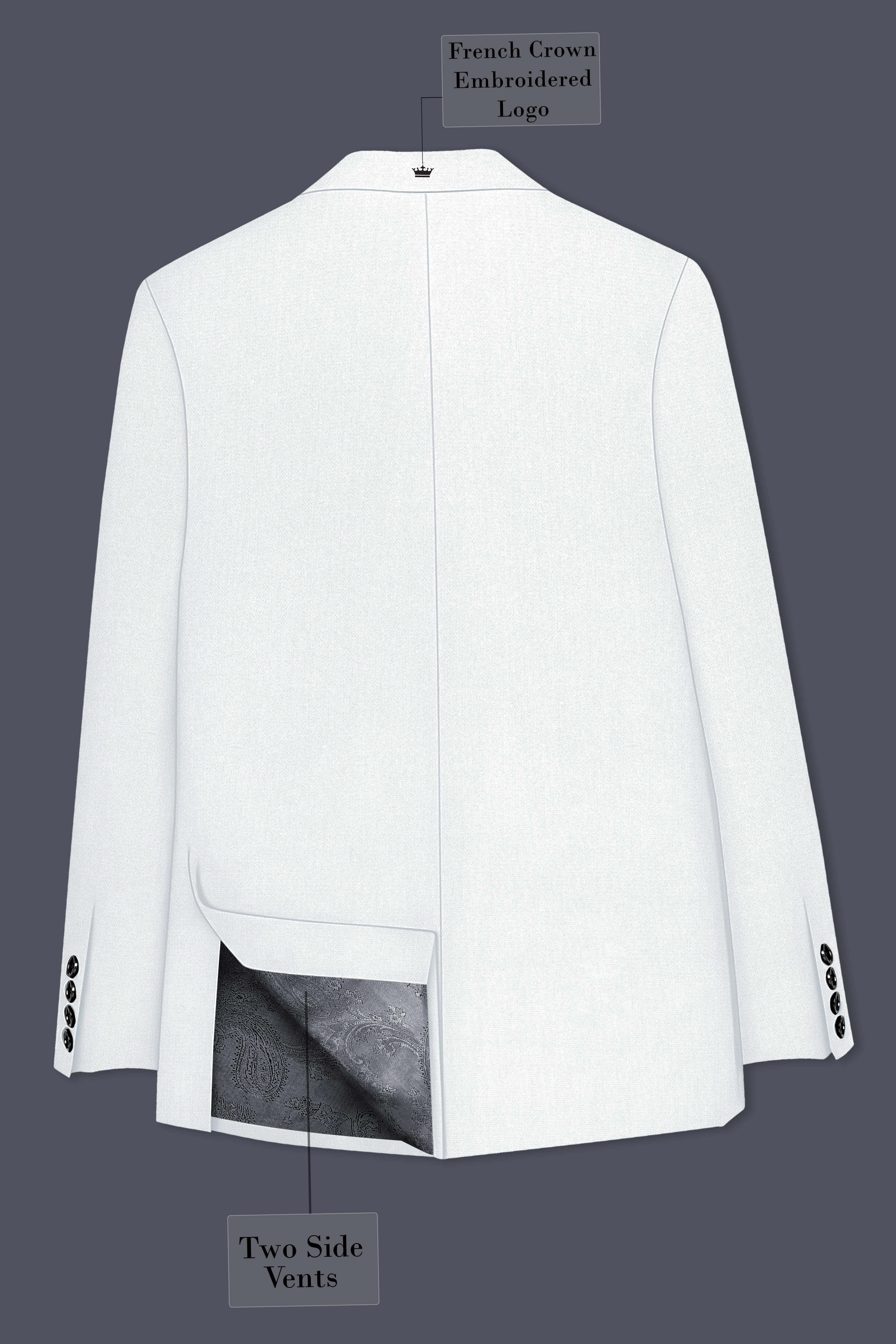 Sterling-Bright White Diamond Textured Wool Rich Slight Stretch Double Breasted Suit