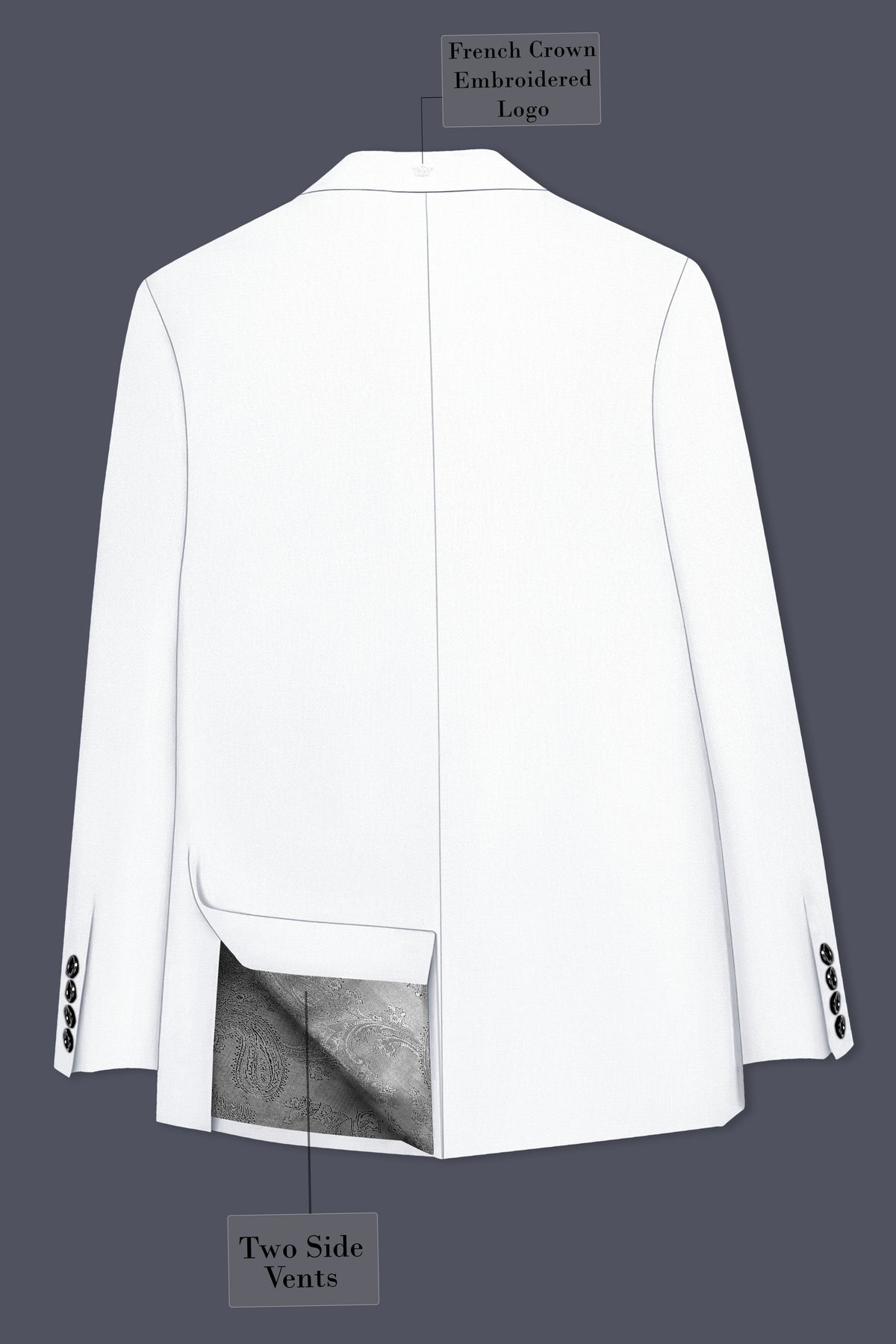 Sterling-Bright White Diamond Textured Wool Rich Slight Stretch Double Breasted Suit