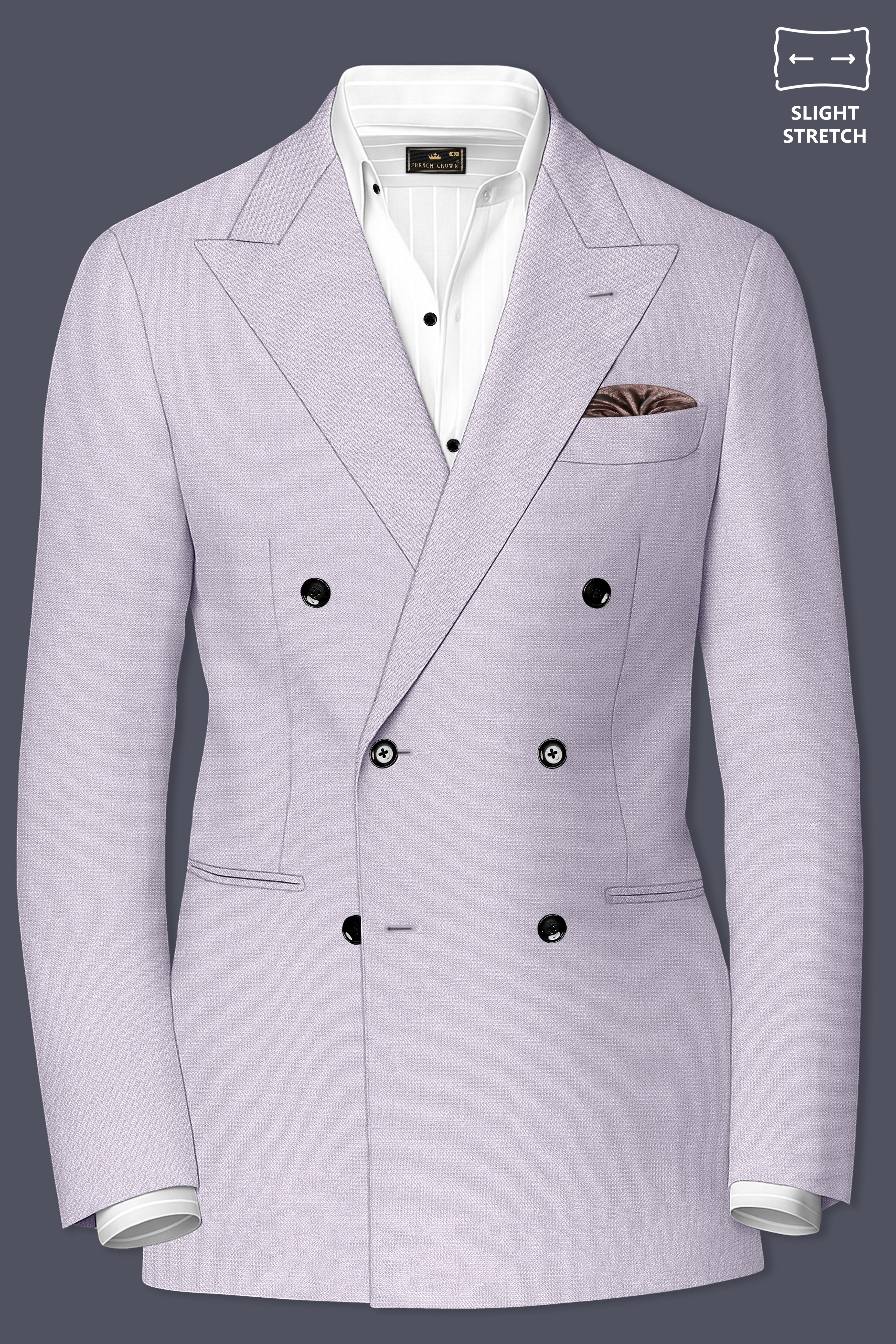 Mist-Spun Pearl Gray Diamond Textured Wool Rich Slight Stretch Double Breasted Suit