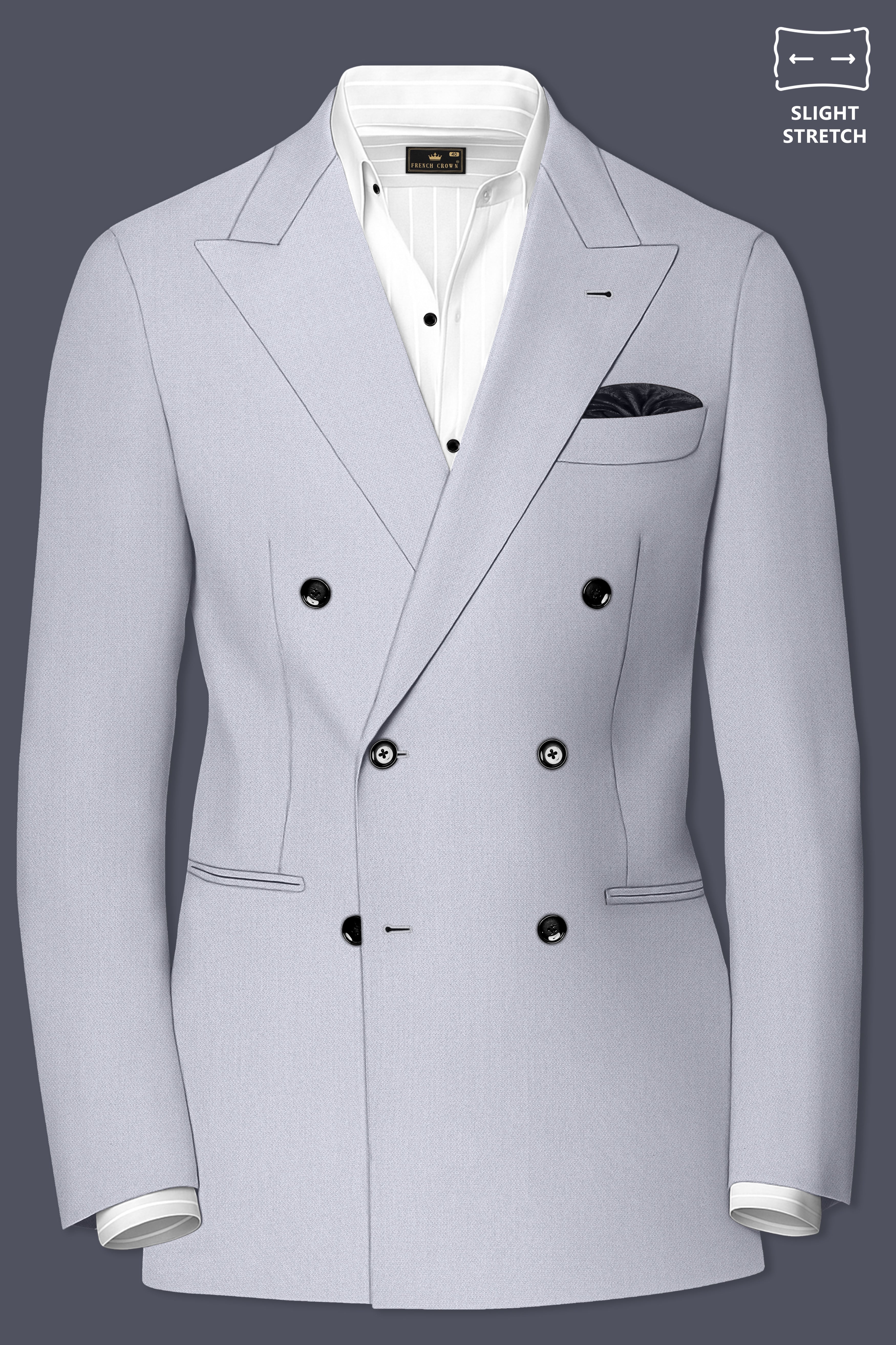 Mist-Spun Pearl Gray Diamond Textured Wool Rich Slight Stretch Double Breasted Suit