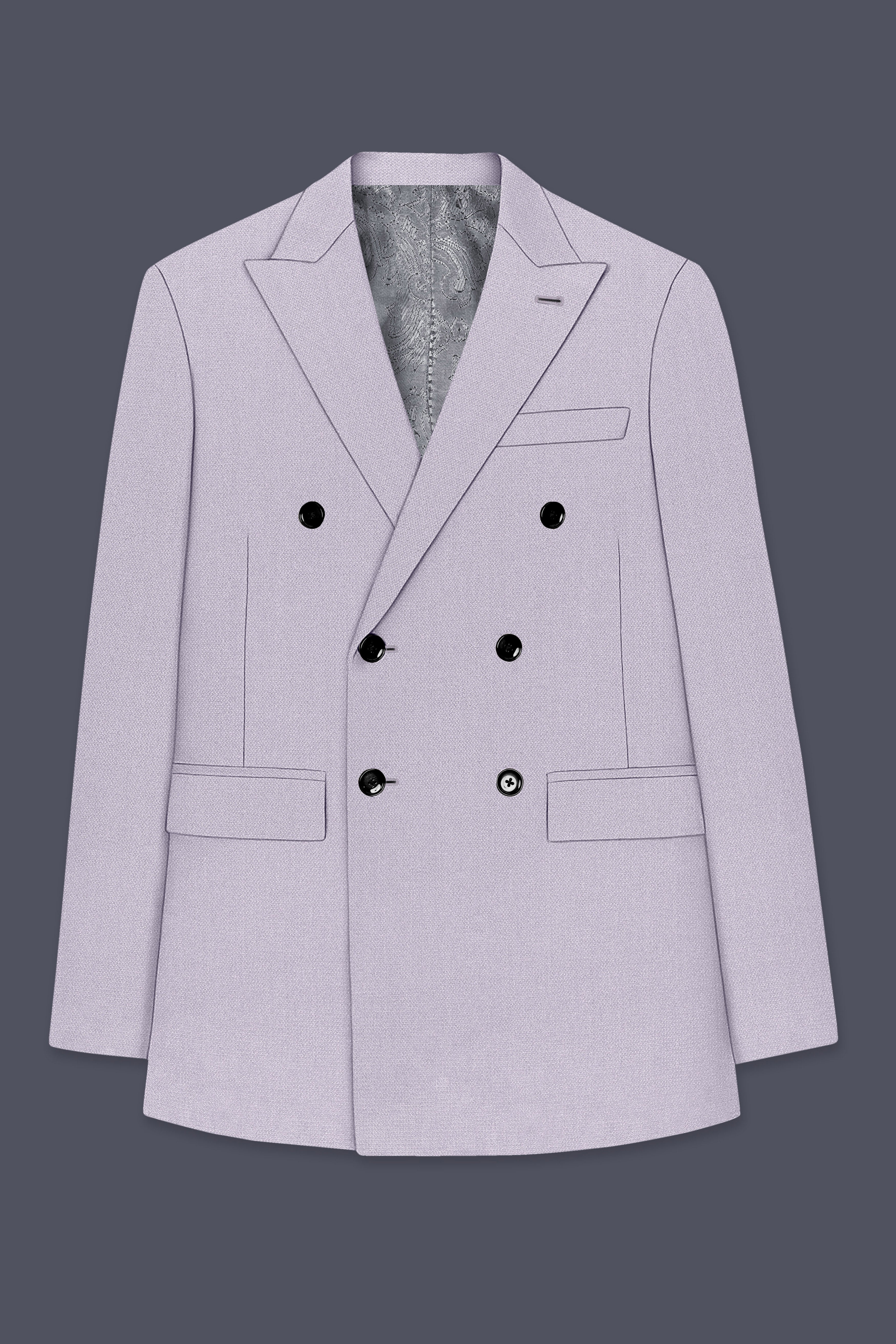 Mist-Spun Pearl Gray Diamond Textured Wool Rich Slight Stretch Double Breasted Suit