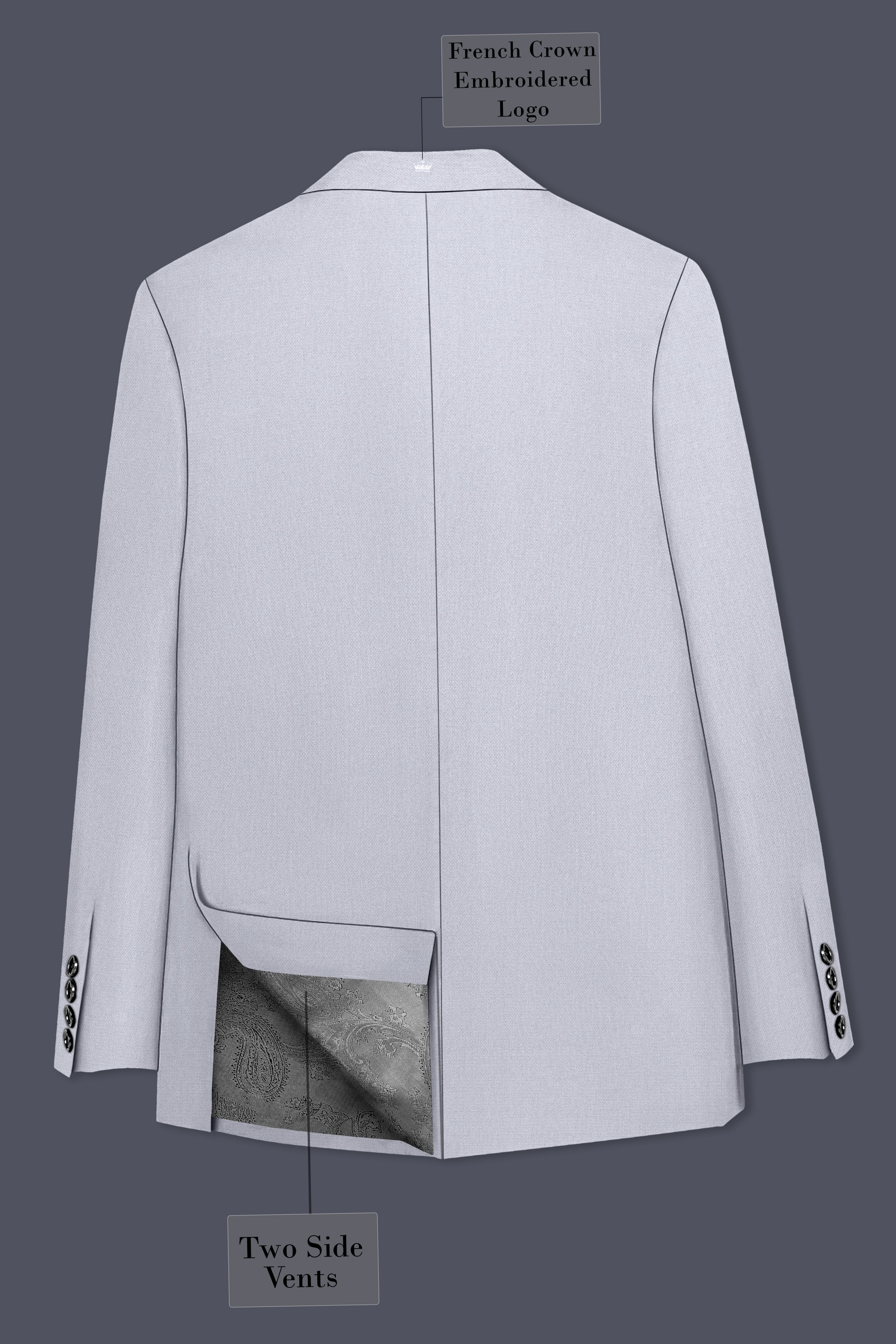 Mist-Spun Pearl Gray Diamond Textured Wool Rich Slight Stretch Double Breasted Suit