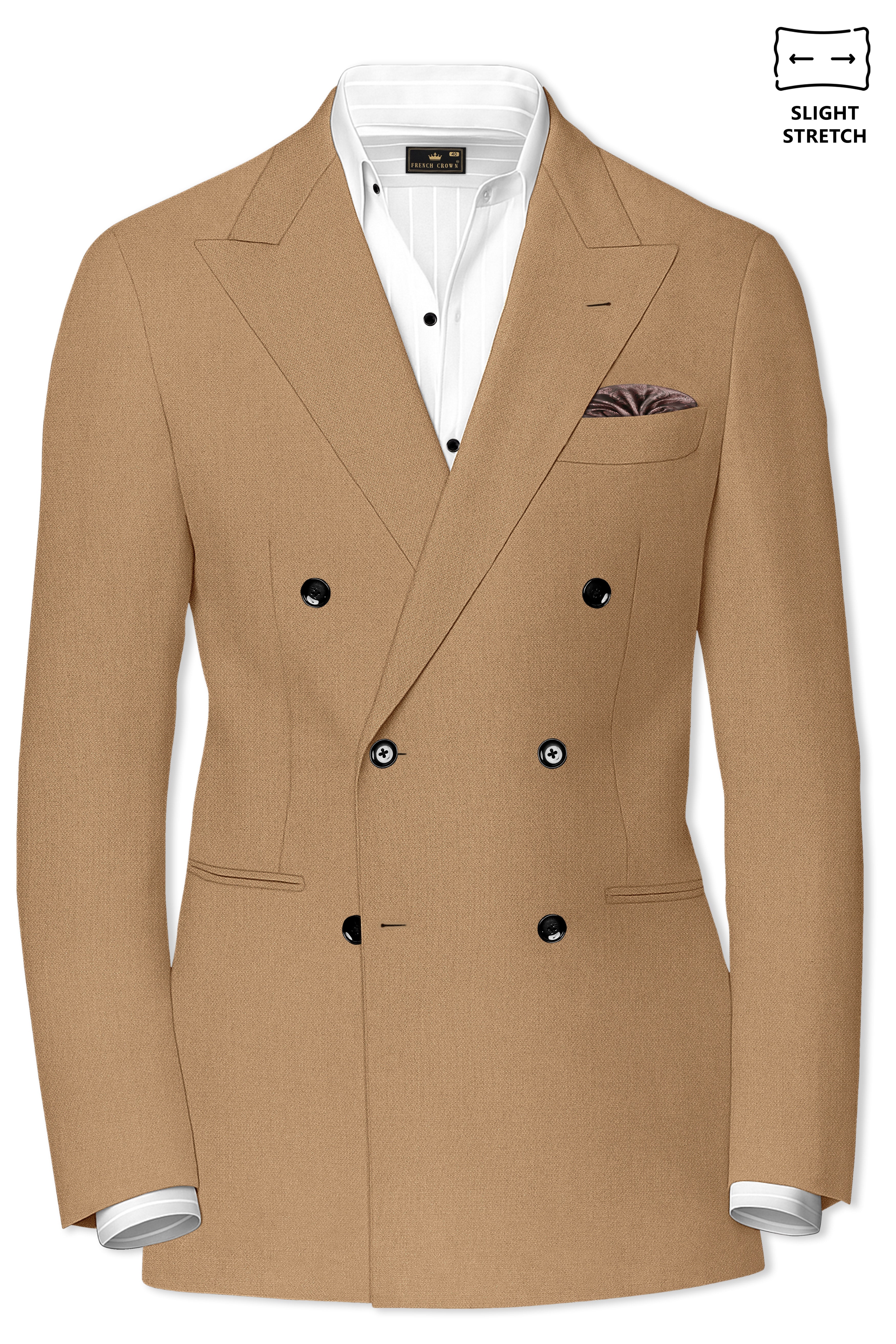 Sienna-Teak Brown Diamond Textured Wool Rich Slight Stretch Double Breasted Suit