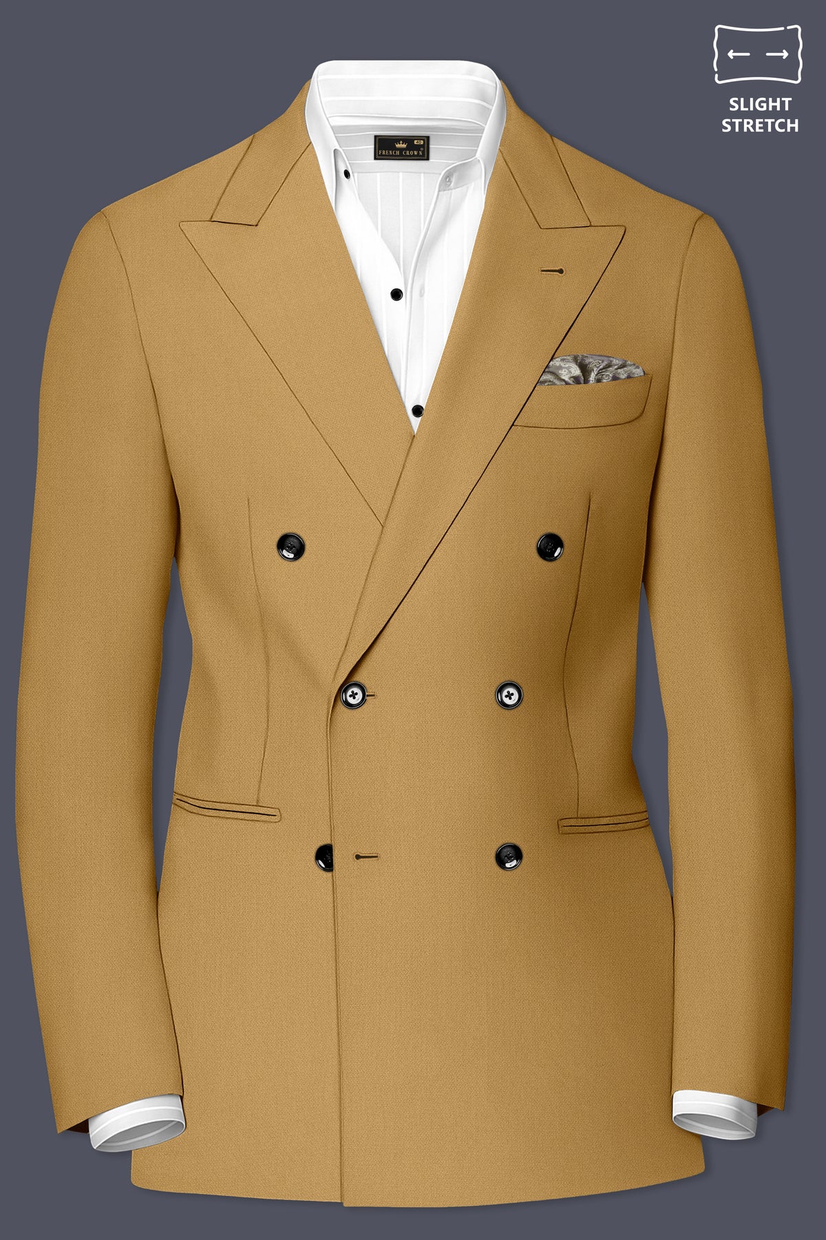 Sienna-Teak Brown Diamond Textured Wool Rich Slight Stretch Double Breasted Suit