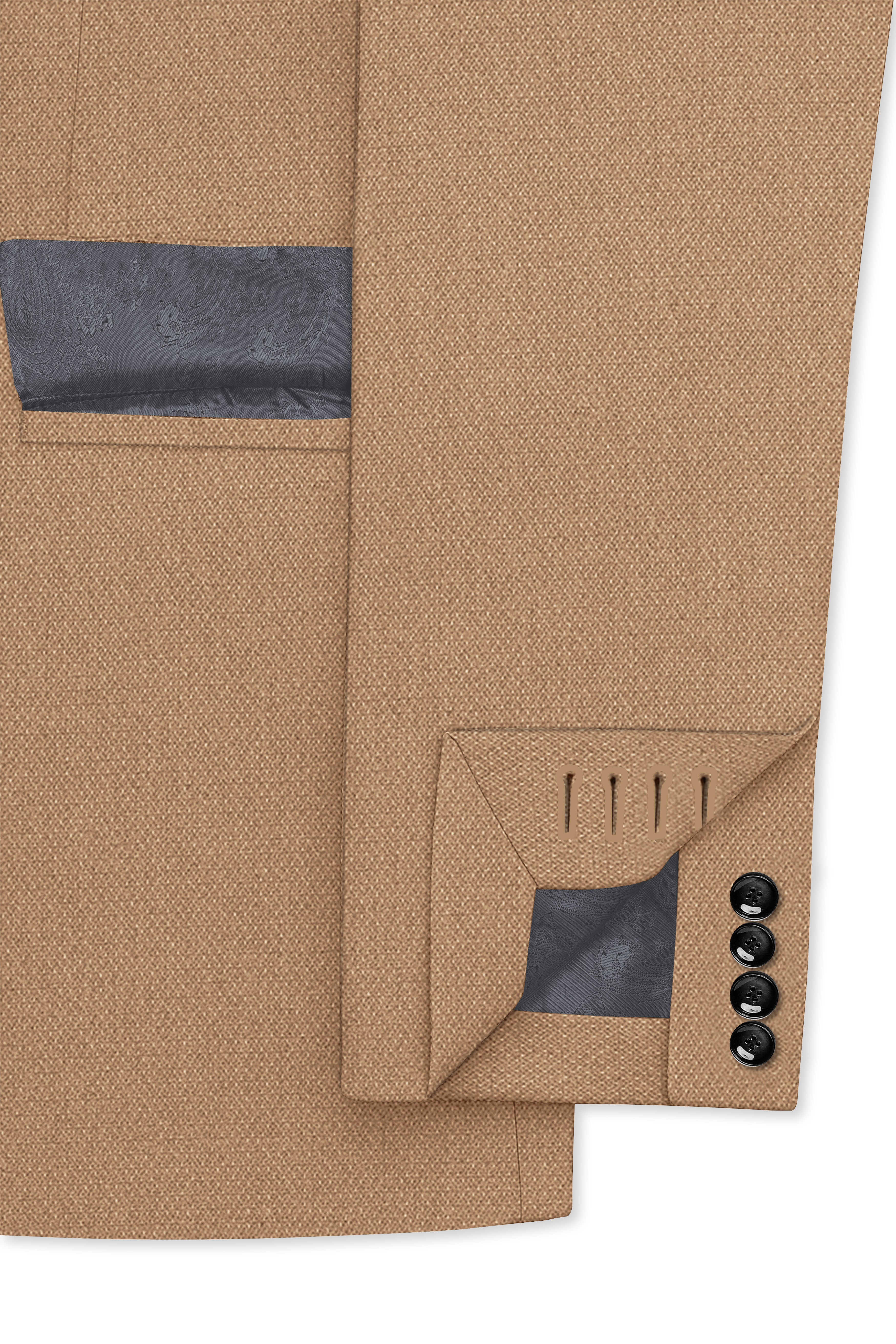 Sienna-Teak Brown Diamond Textured Wool Rich Slight Stretch Double Breasted Suit