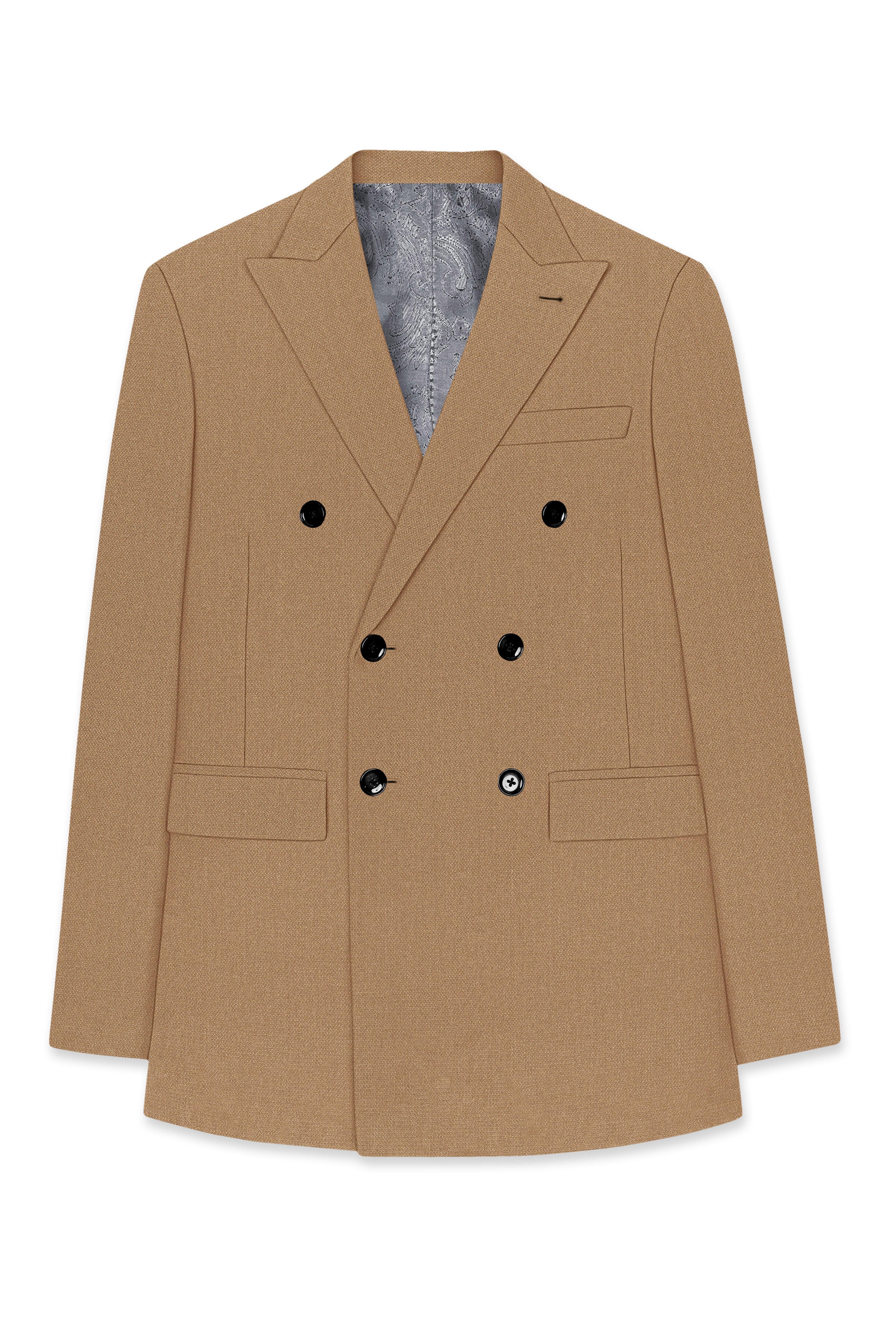 Sienna-Teak Brown Diamond Textured Wool Rich Slight Stretch Double Breasted Suit