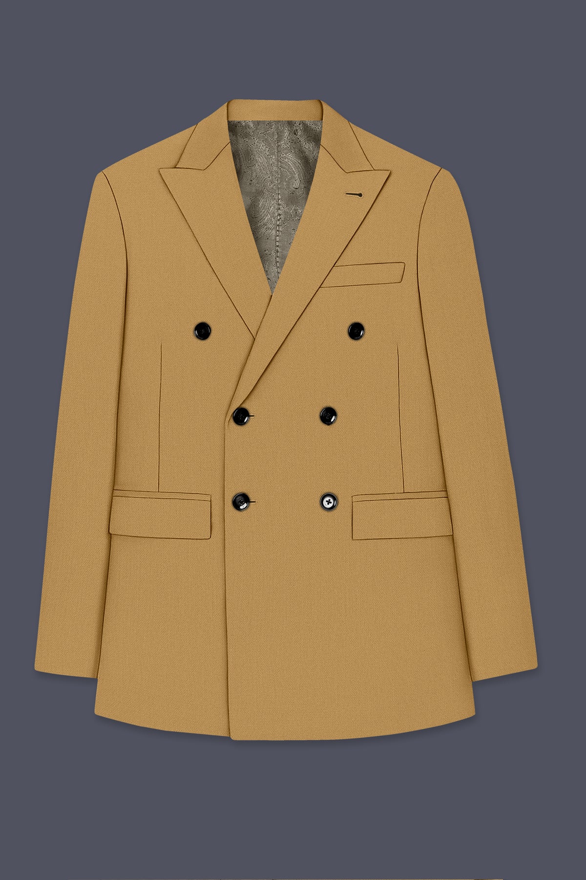 Sienna-Teak Brown Diamond Textured Wool Rich Slight Stretch Double Breasted Suit