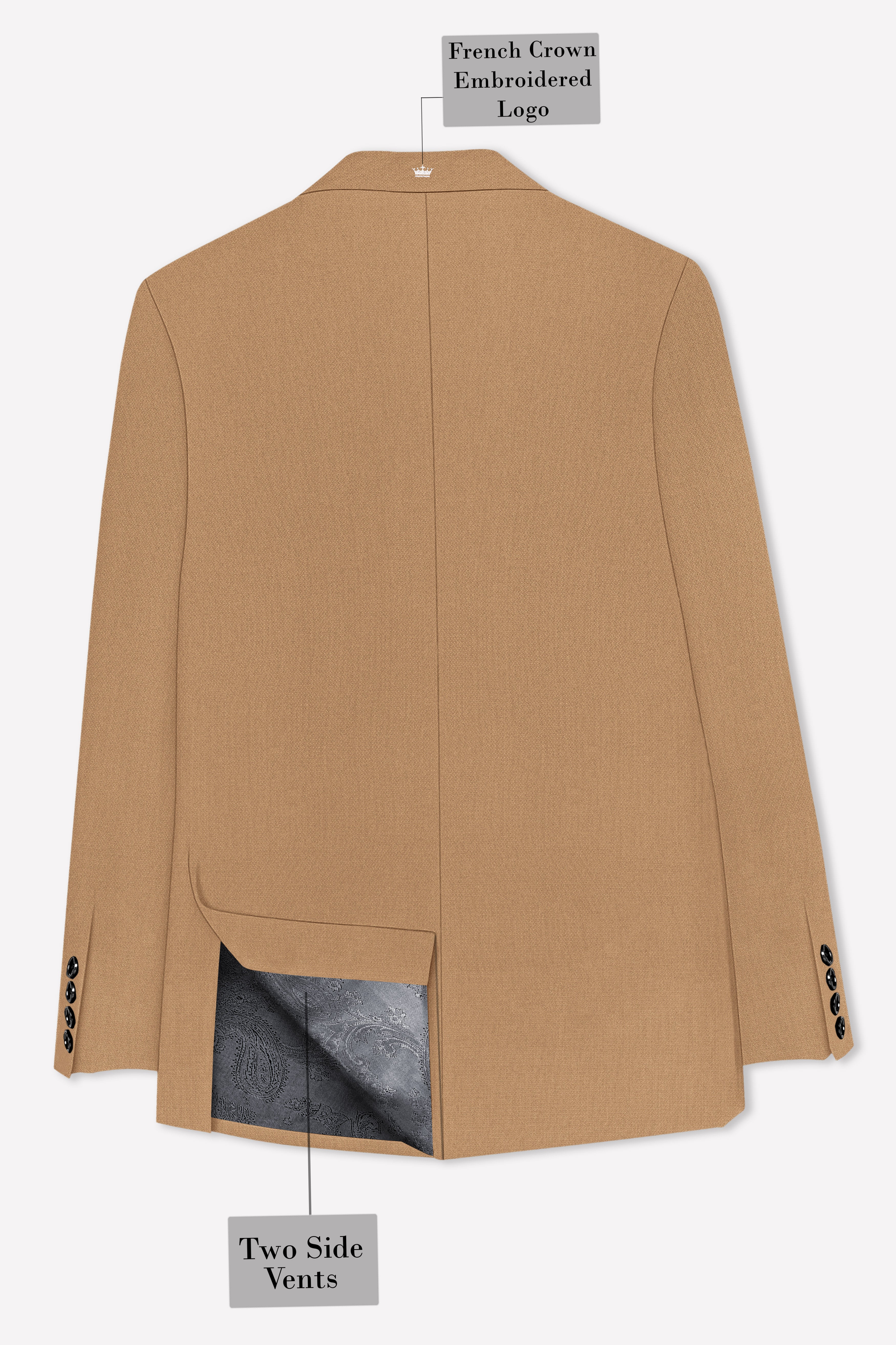 Sienna-Teak Brown Diamond Textured Wool Rich Slight Stretch Double Breasted Suit