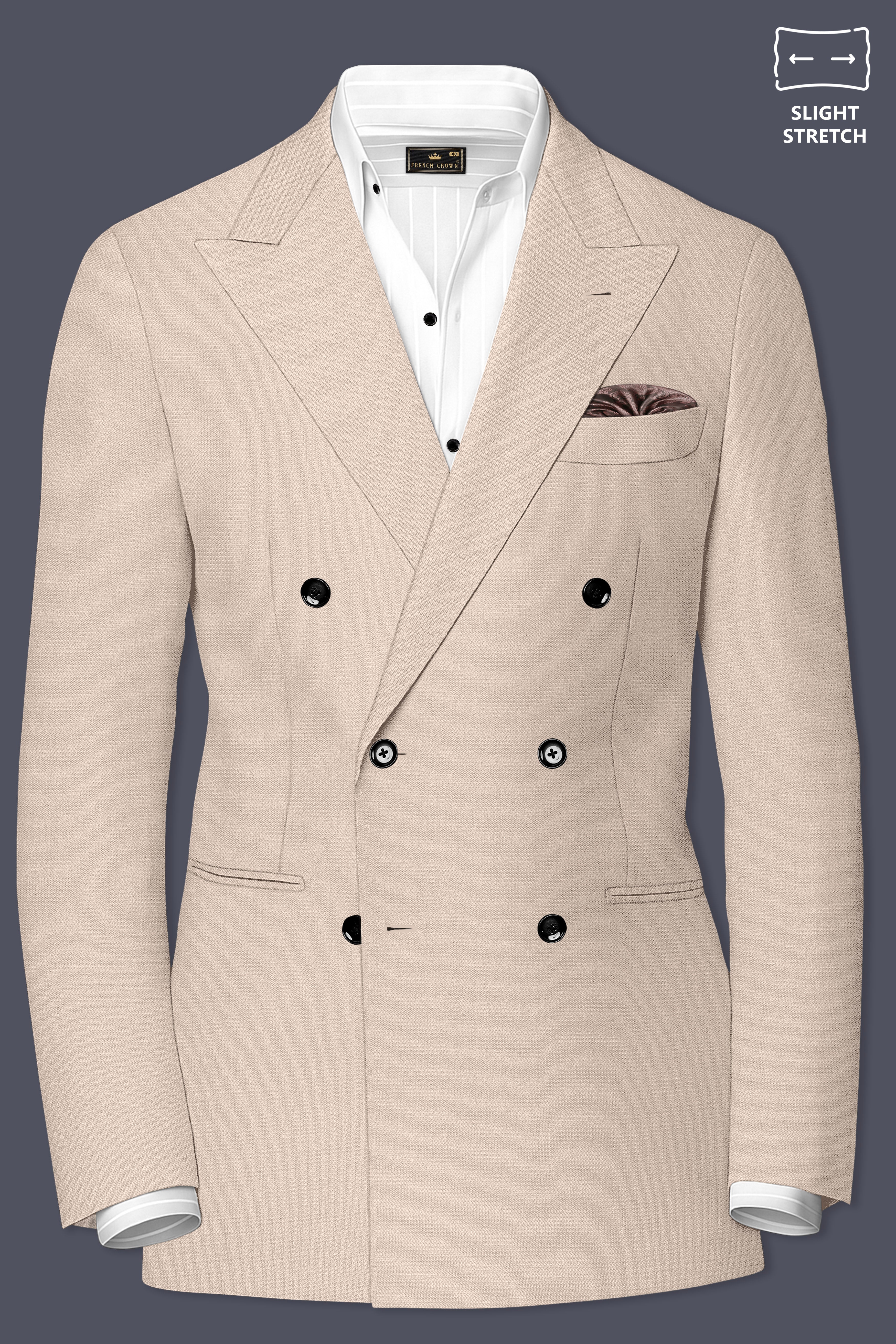 Dune-Foggy Cream Diamond Textured Wool Rich Slight Stretch Double Breasted Suit