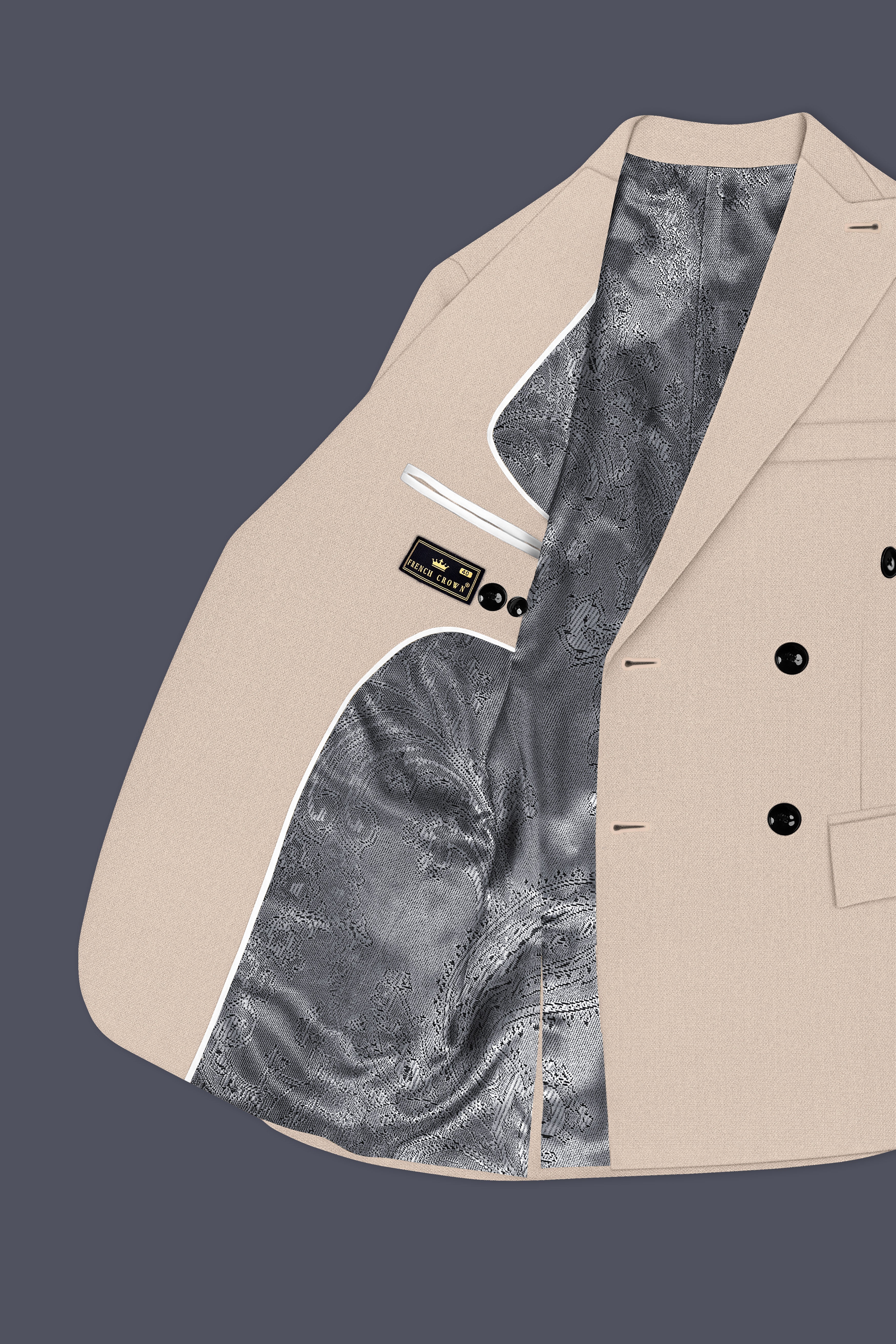 Dune-Foggy Cream Diamond Textured Wool Rich Slight Stretch Double Breasted Suit