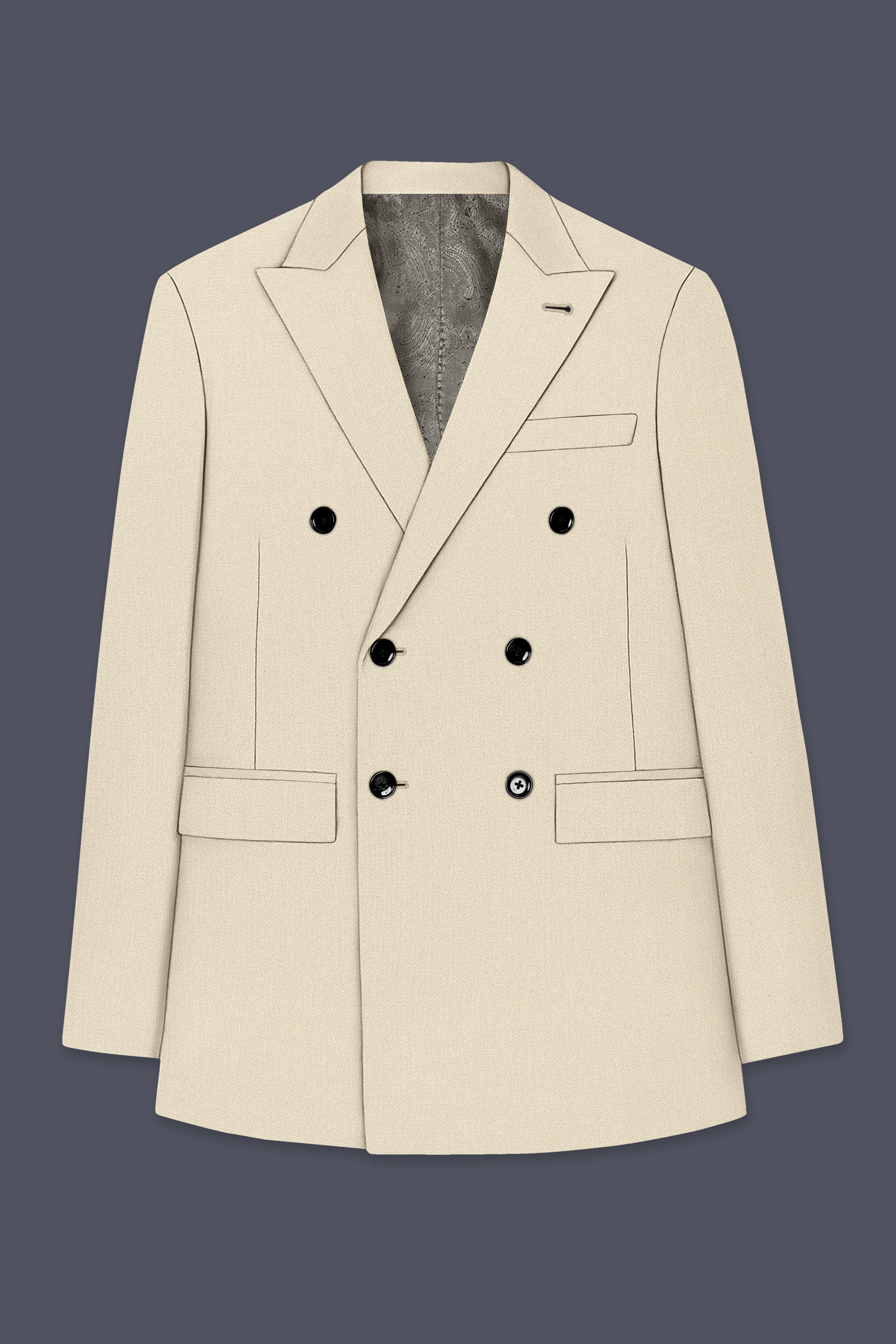 Dune-Foggy Cream Diamond Textured Wool Rich Slight Stretch Double Breasted Suit