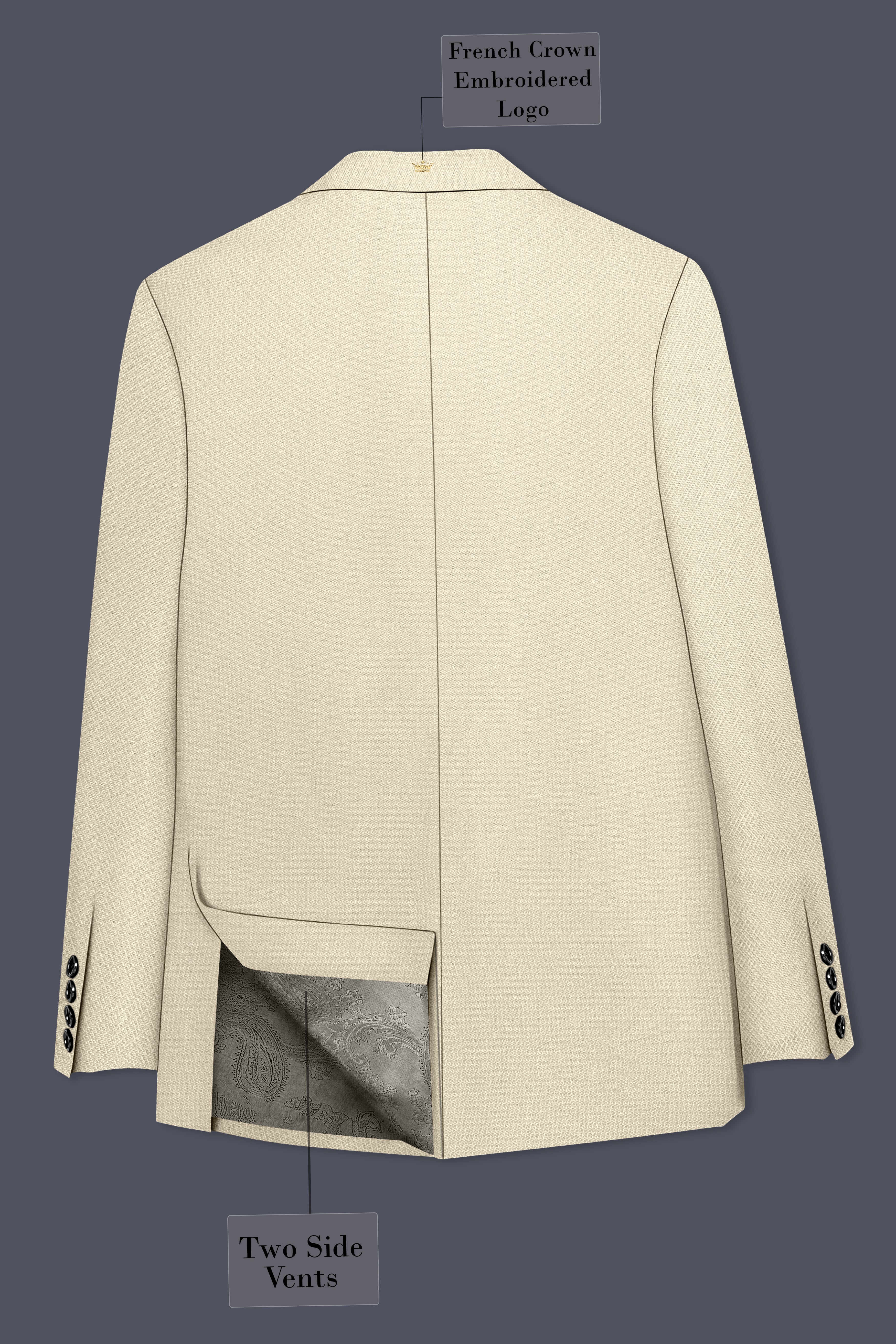 Dune-Foggy Cream Diamond Textured Wool Rich Slight Stretch Double Breasted Suit