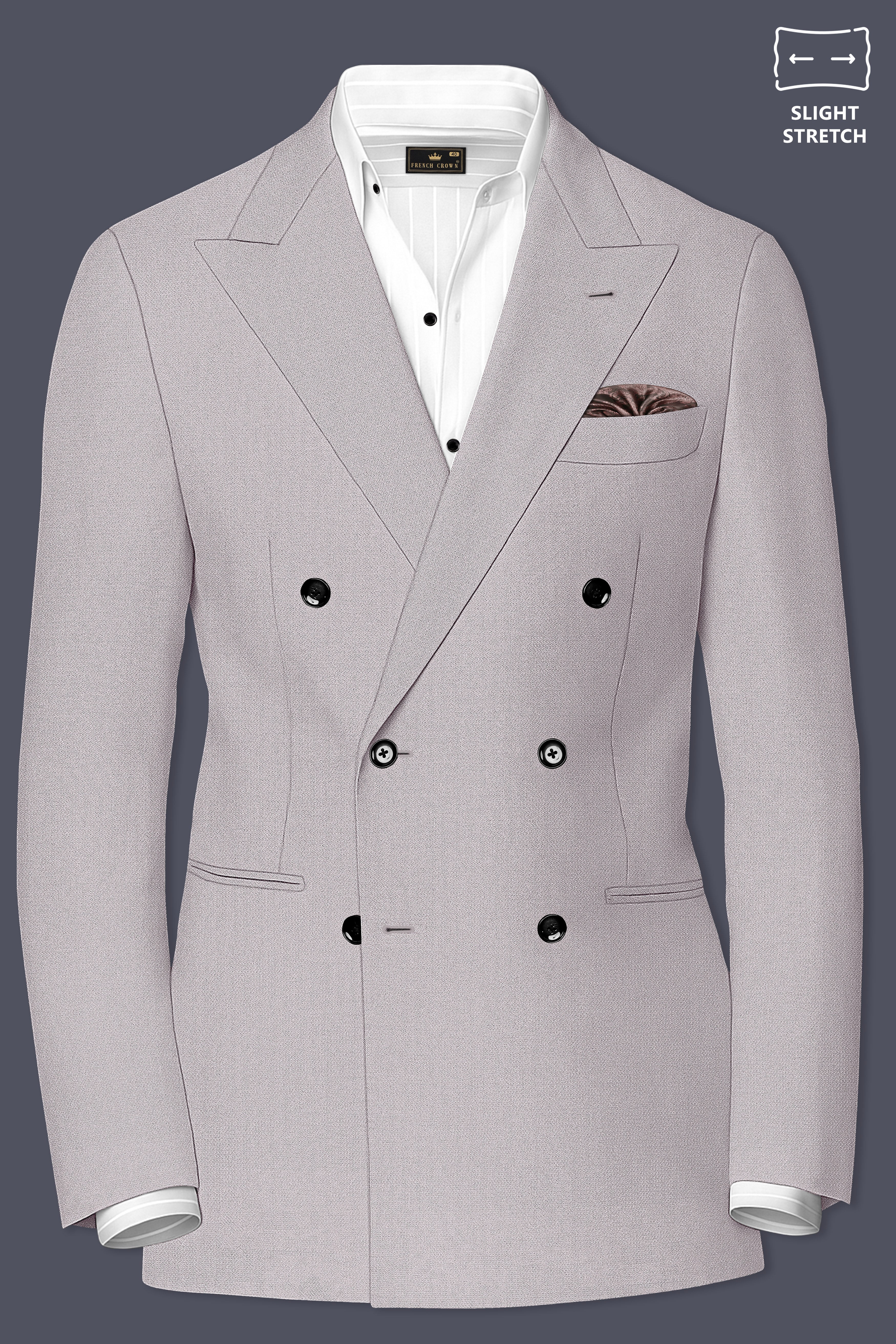 Regent-Noble Gray Diamond Textured Wool Rich Slight Stretch Double Breasted Suit