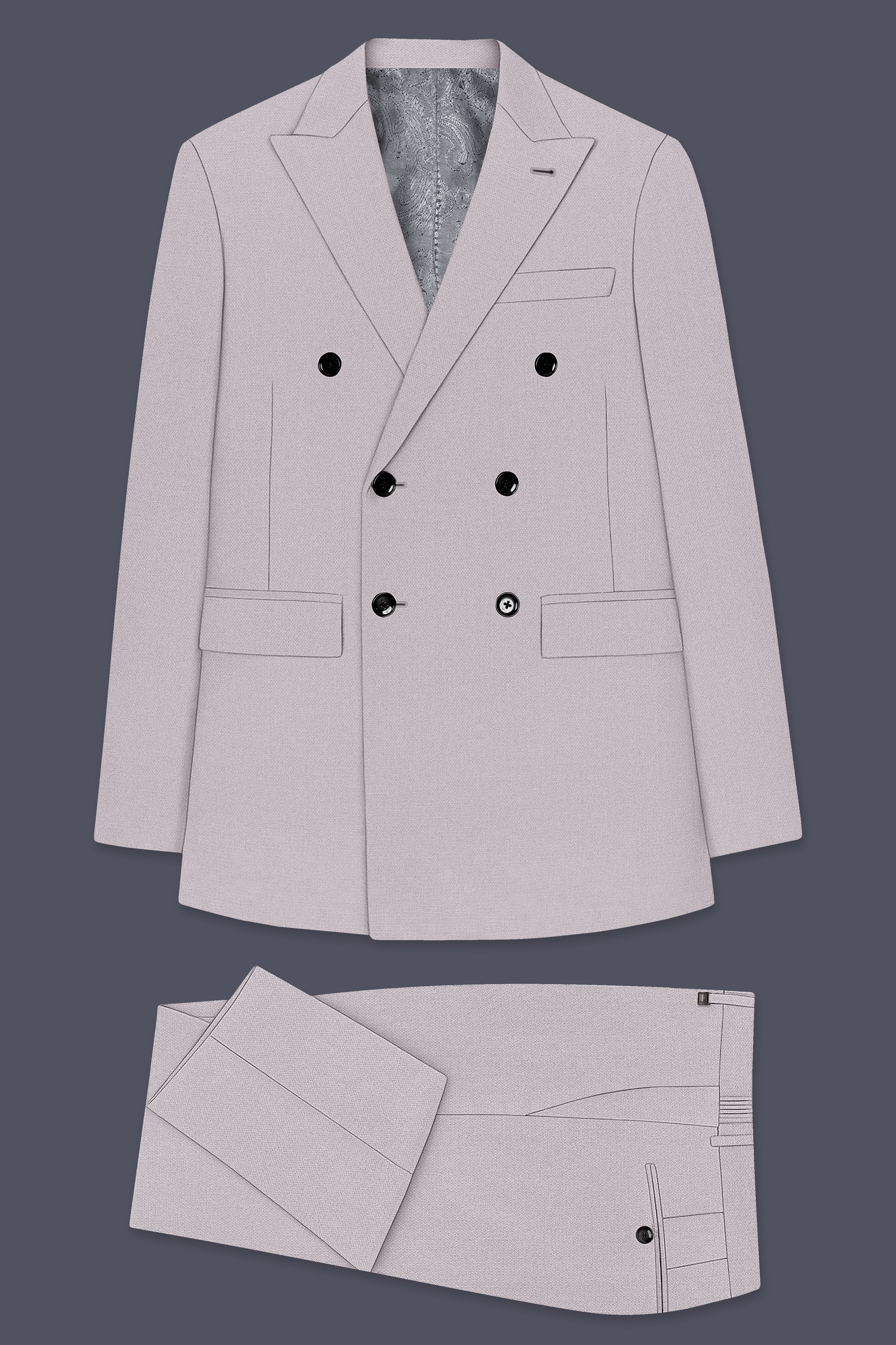 Regent-Noble Gray Diamond Textured Wool Rich Slight Stretch Double Breasted Suit