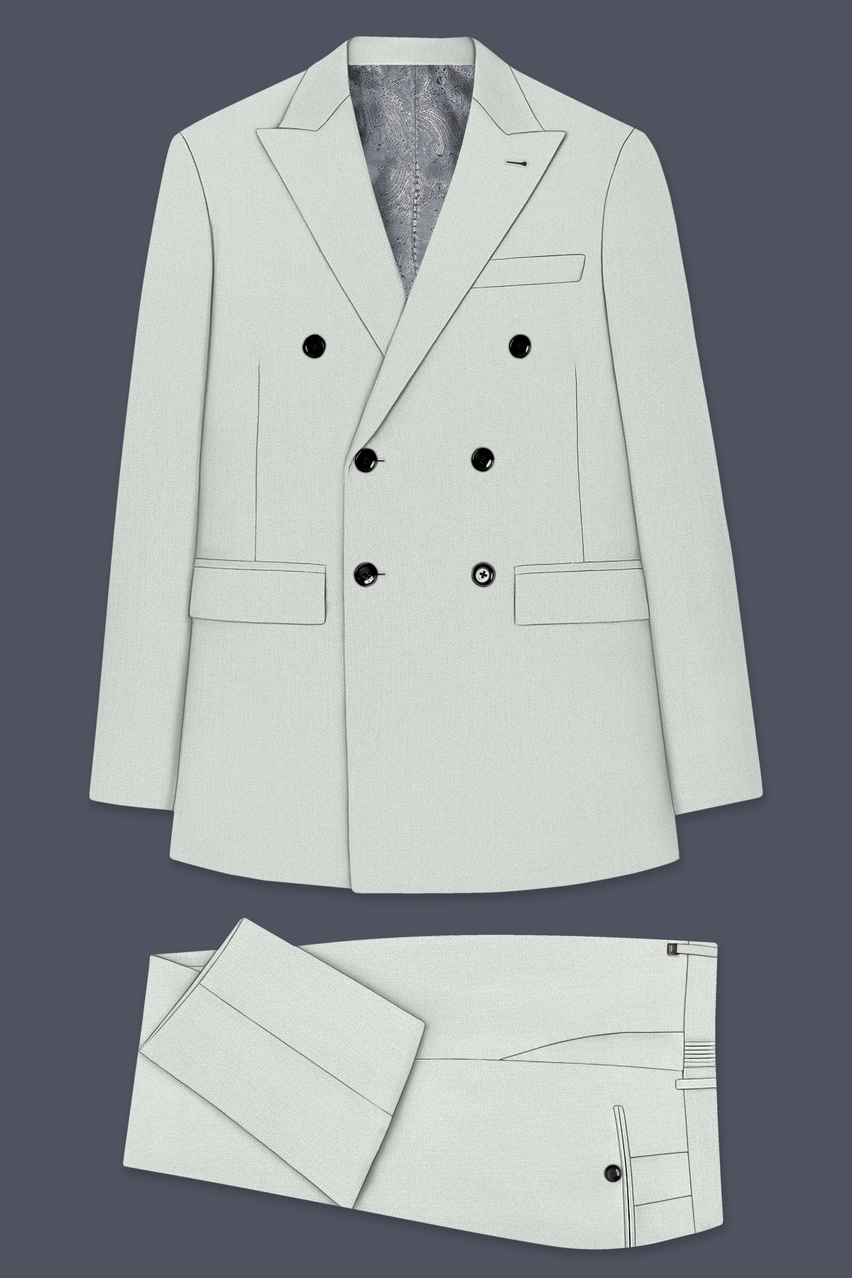 Regent-Noble Gray Diamond Textured Wool Rich Slight Stretch Double Breasted Suit