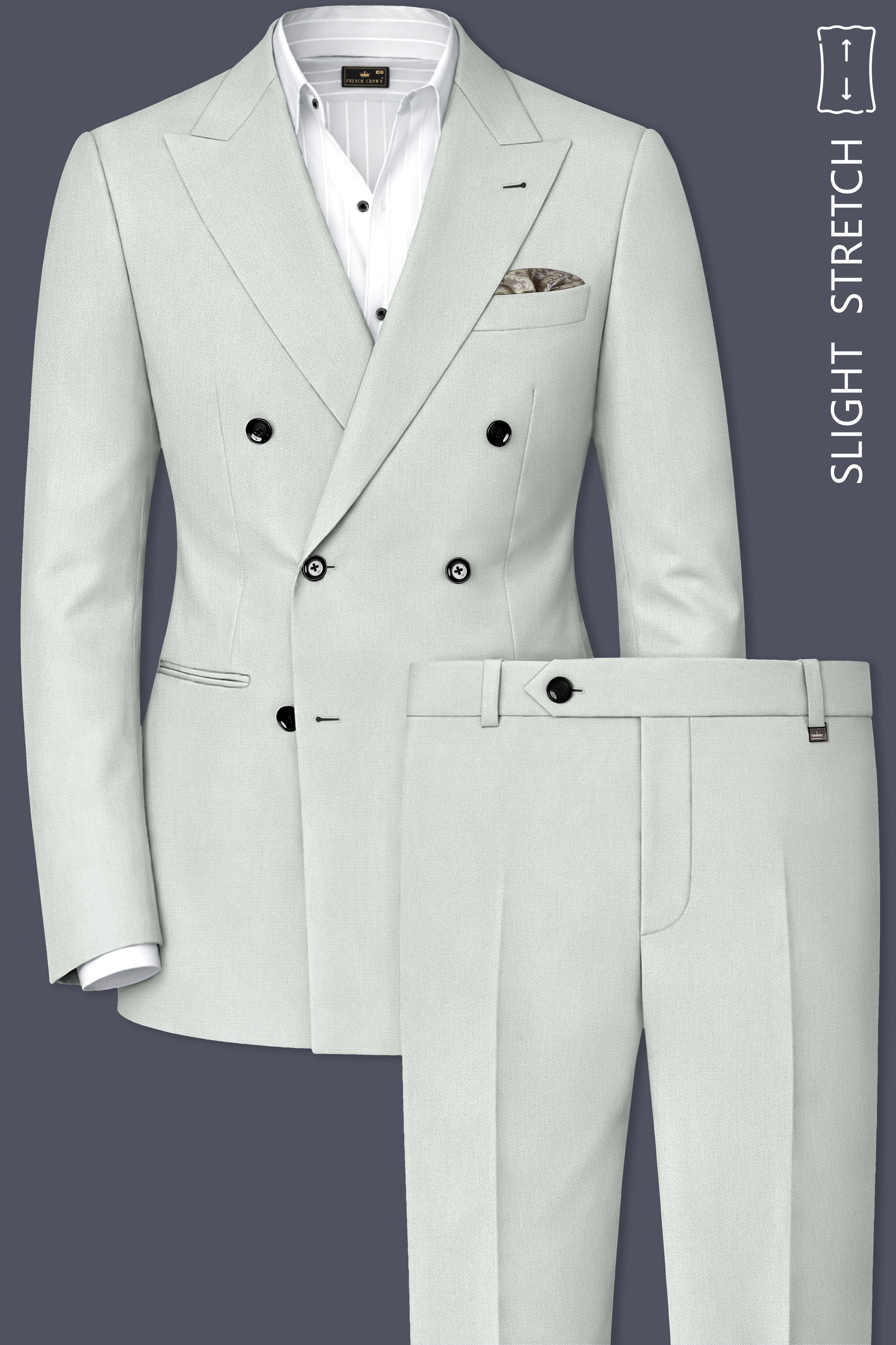 Regent-Noble Gray Diamond Textured Wool Rich Slight Stretch Double Breasted Suit