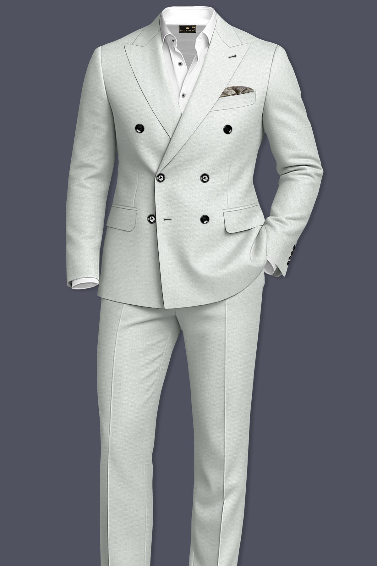 Regent-Noble Gray Diamond Textured Wool Rich Slight Stretch Double Breasted Suit
