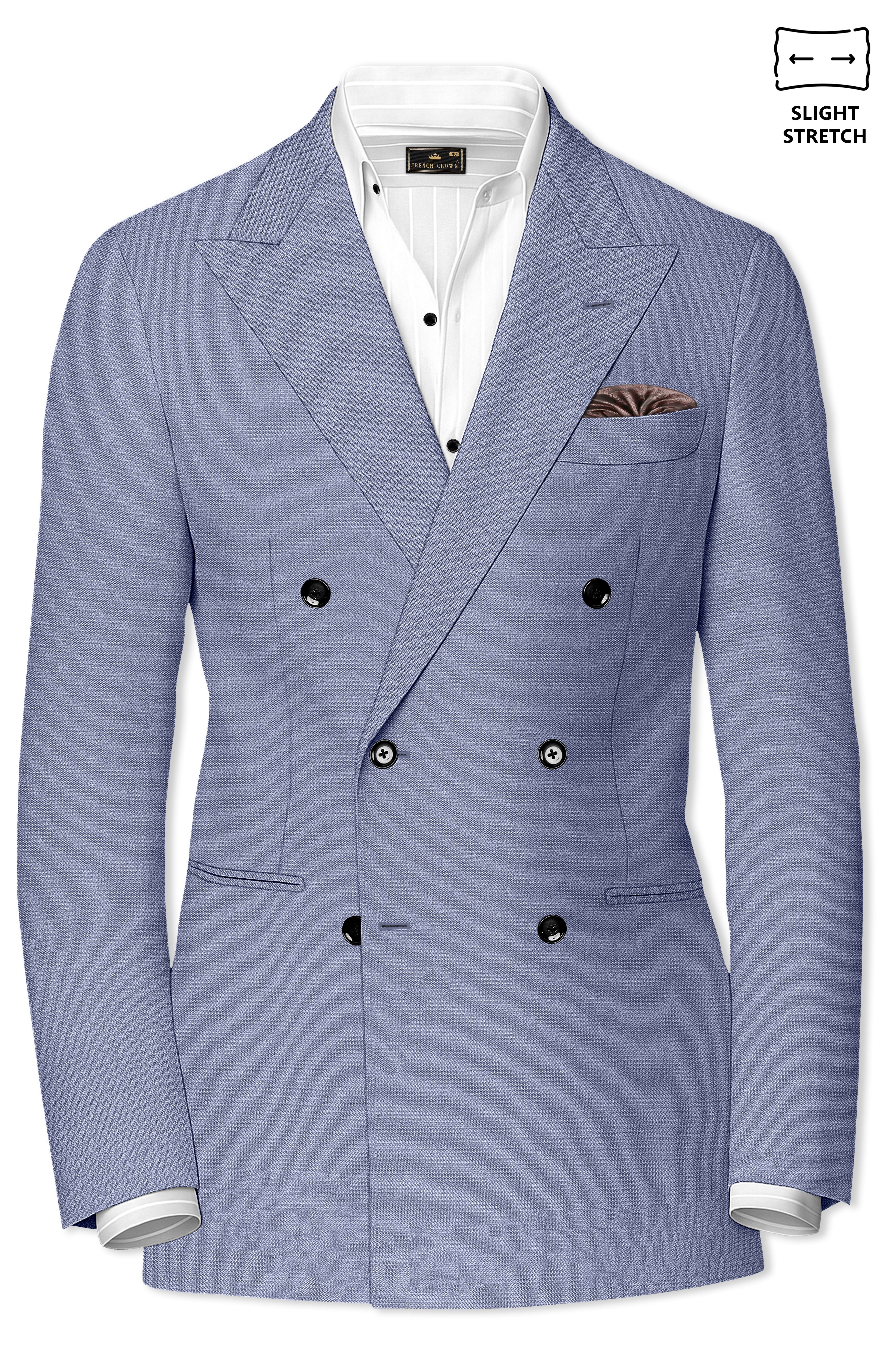 Harbor-Waterloo Blue Diamond Textured Wool Rich Slight Stretch Double Breasted Suit