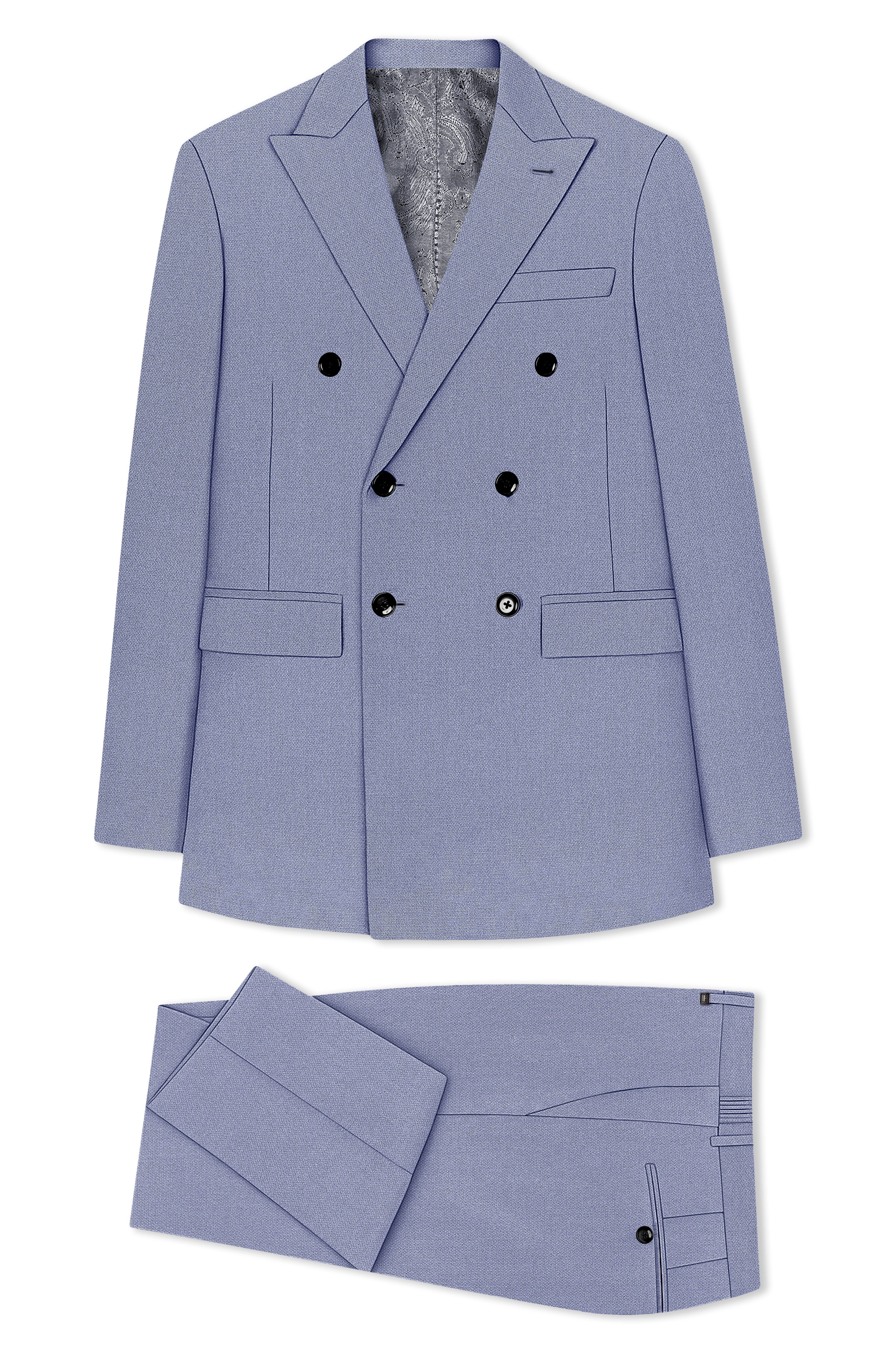 Harbor-Waterloo Blue Diamond Textured Wool Rich Slight Stretch Double Breasted Suit