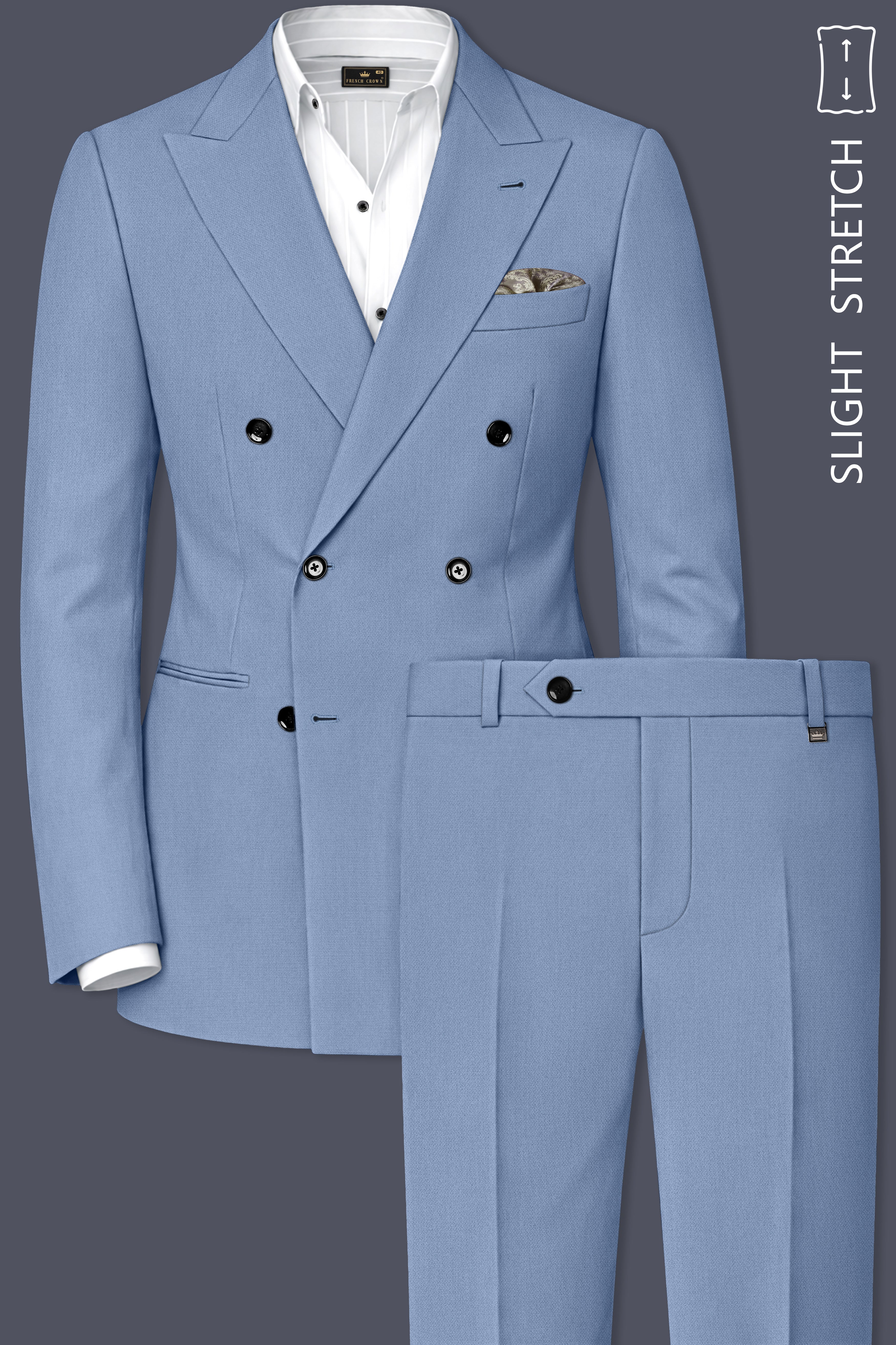 Harbor-Waterloo Blue Diamond Textured Wool Rich Slight Stretch Double Breasted Suit