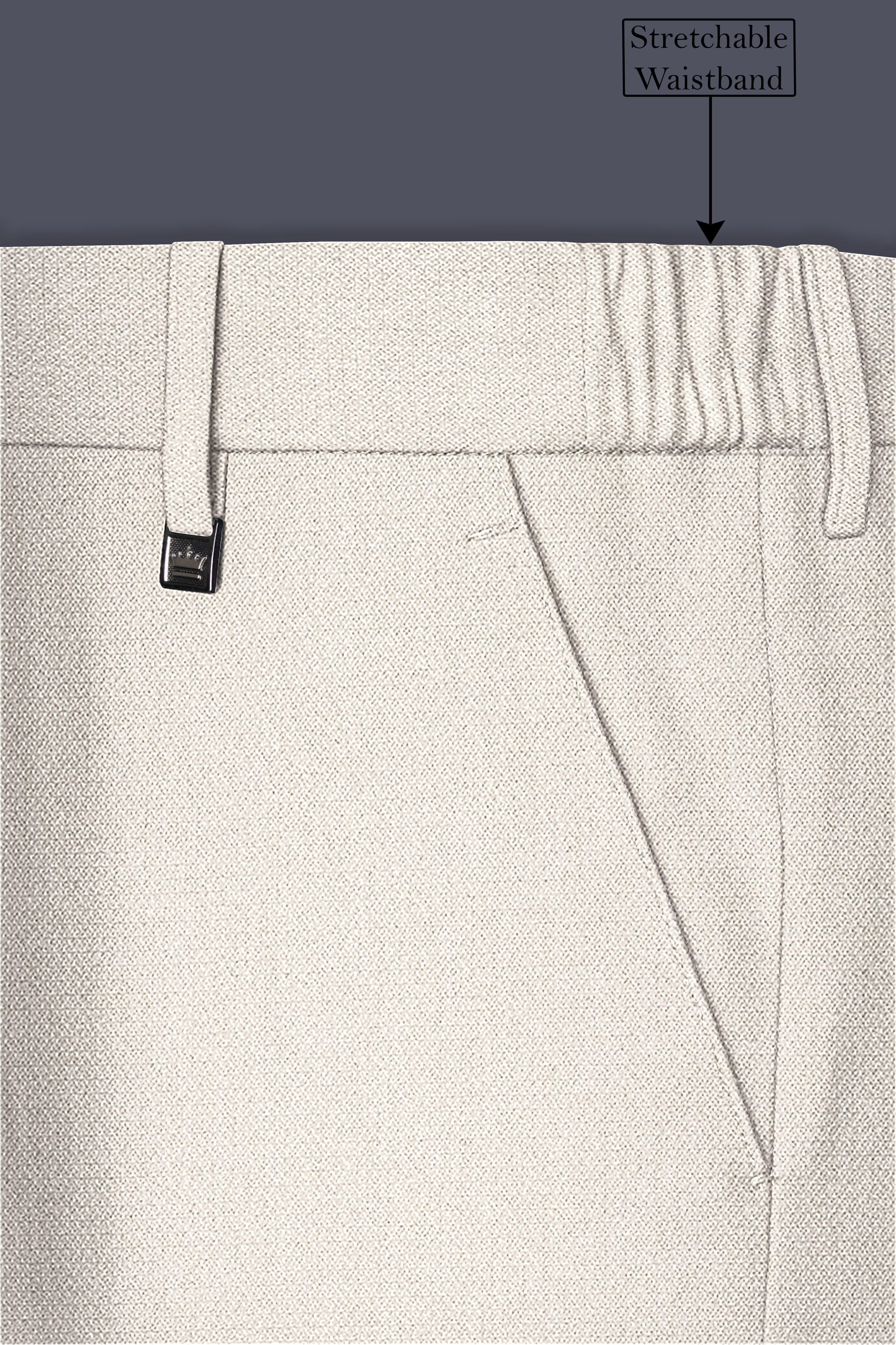 Ecru-Merino Off White Diamond Textured Wool Rich Slight Stretch Double Breasted Suit