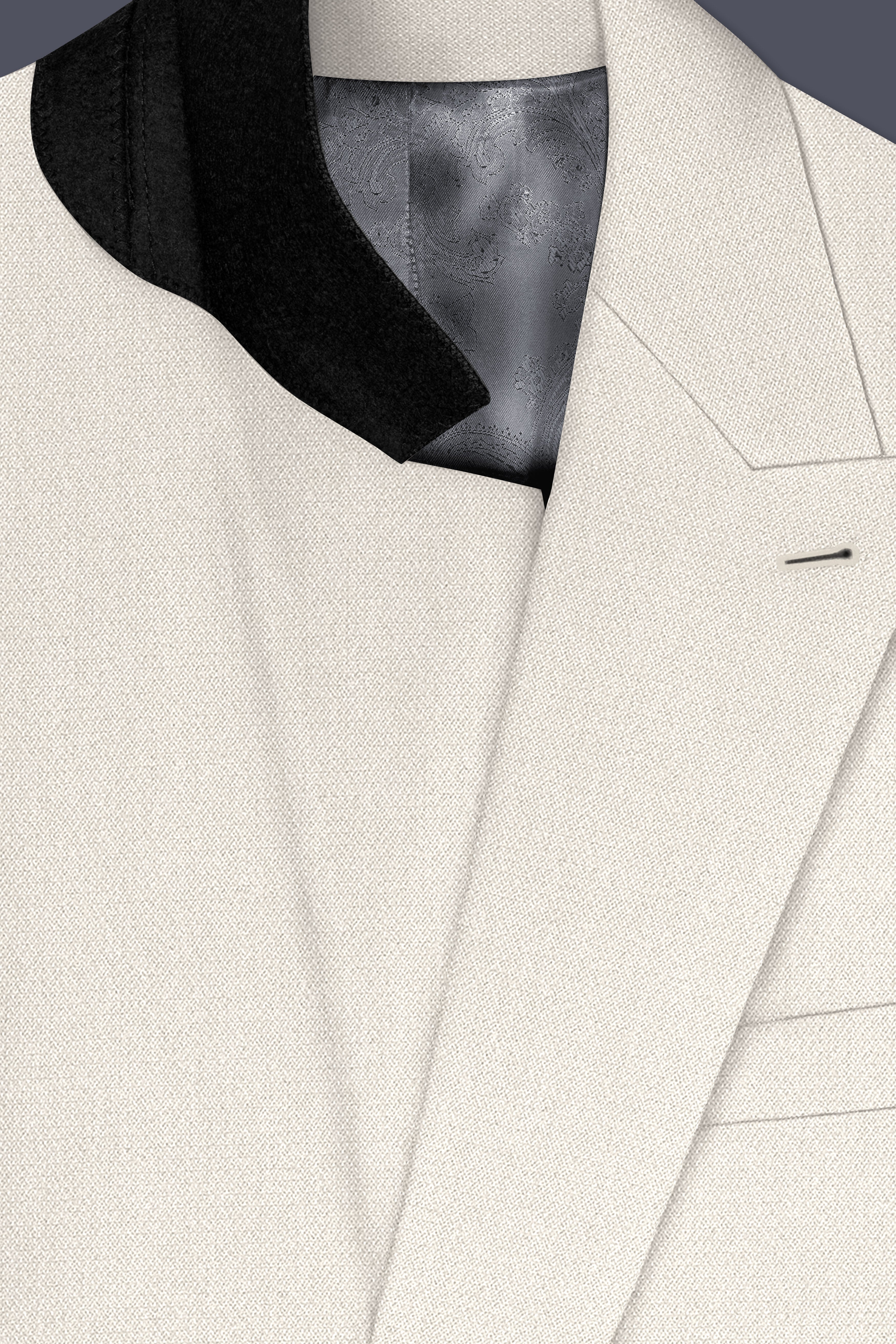 Ecru-Merino Off White Diamond Textured Wool Rich Slight Stretch Double Breasted Suit