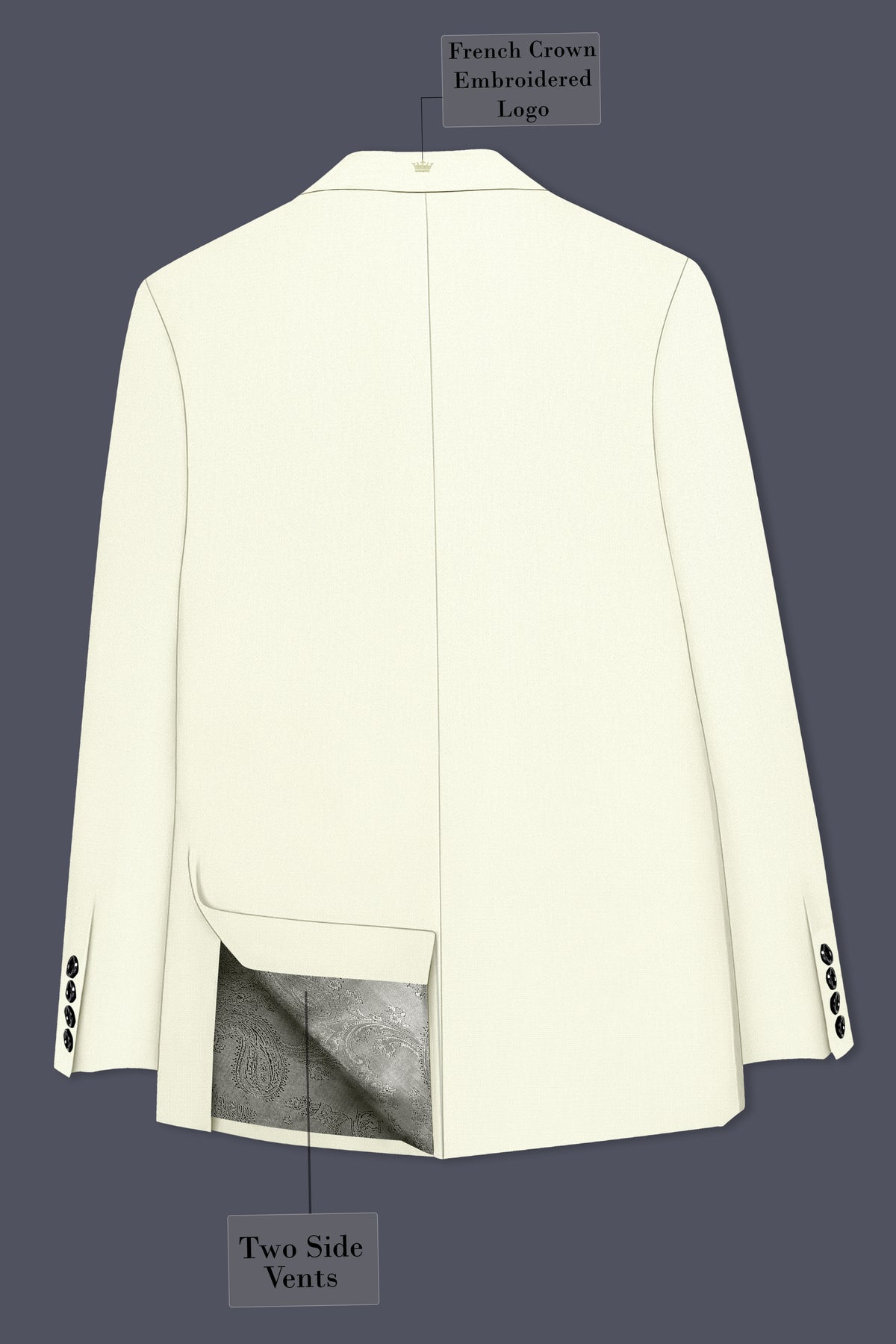Ecru-Merino Off White Diamond Textured Wool Rich Slight Stretch Double Breasted Suit