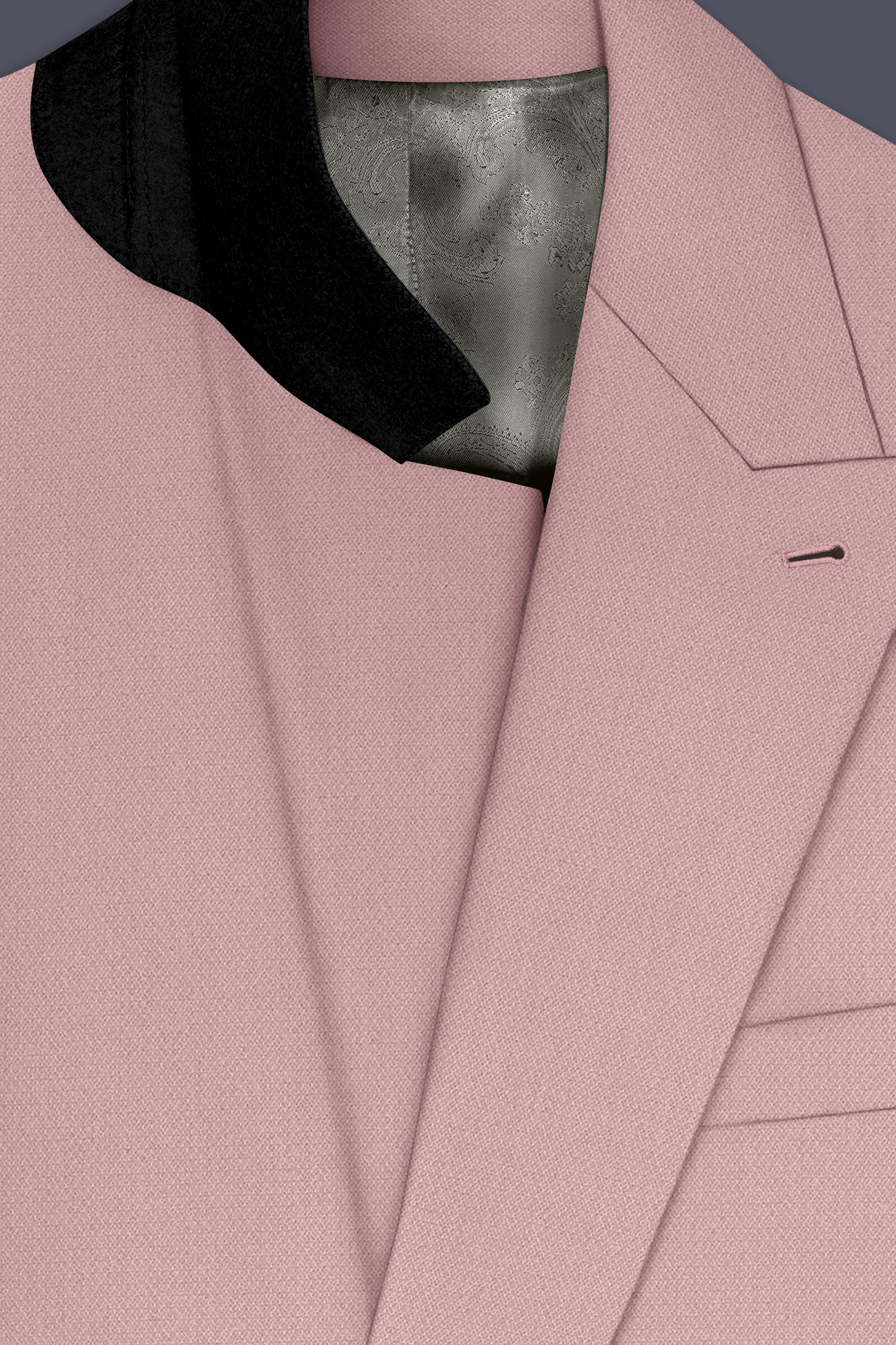 Aurore-Brandy Rose Pink Diamond Textured Wool Rich Slight Stretch Double Breasted Suit