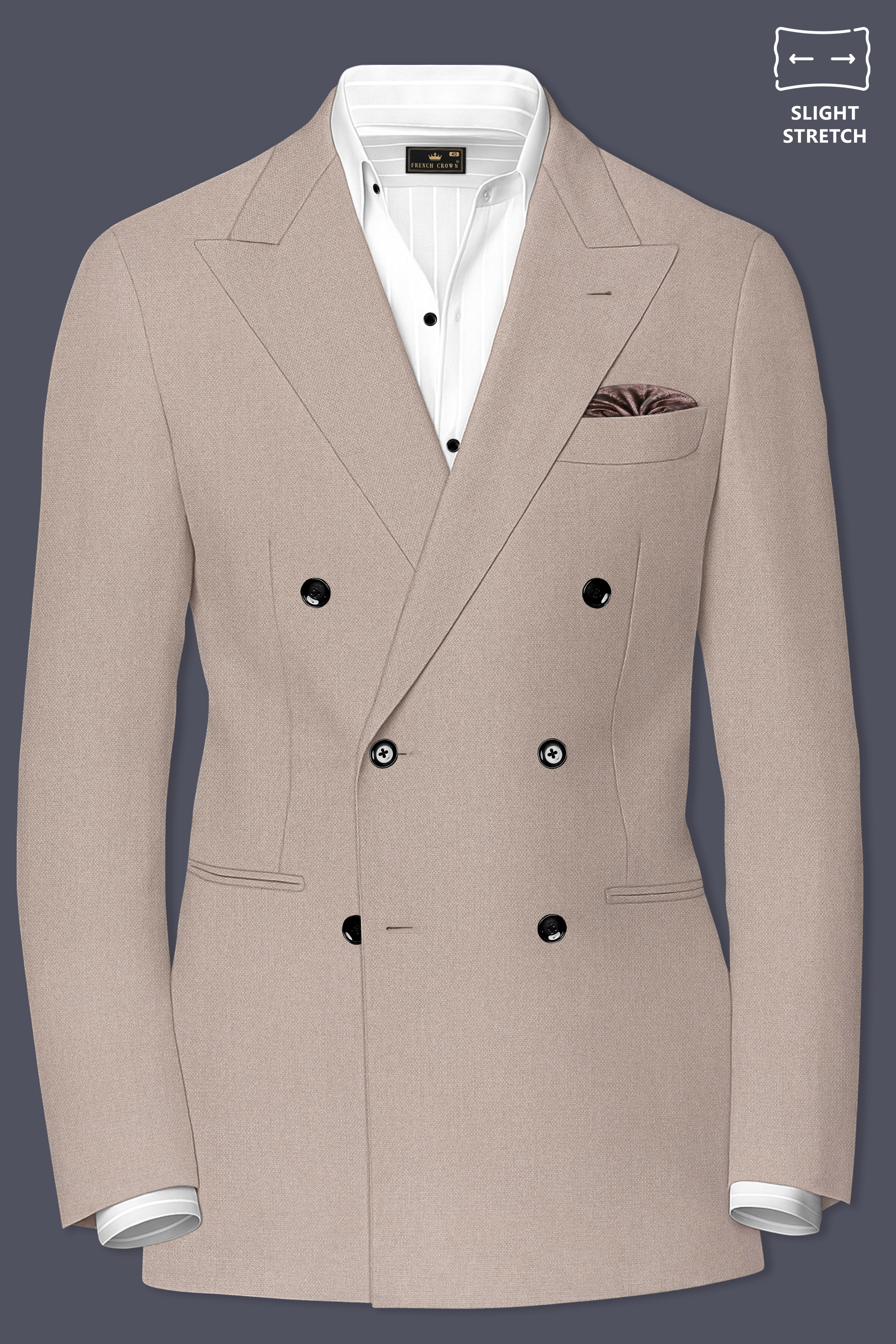 Vellum-Rodeo Cream Diamond Textured Wool Rich Slight Stretch Double Breasted Suit