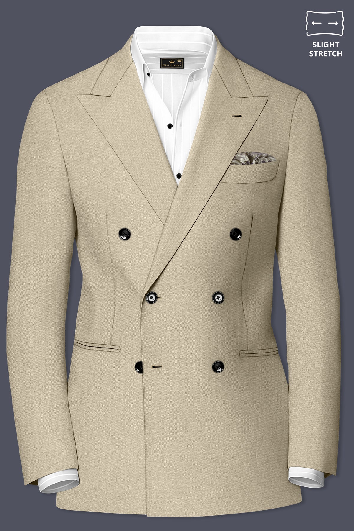 Vellum-Rodeo Cream Diamond Textured Wool Rich Slight Stretch Double Breasted Suit