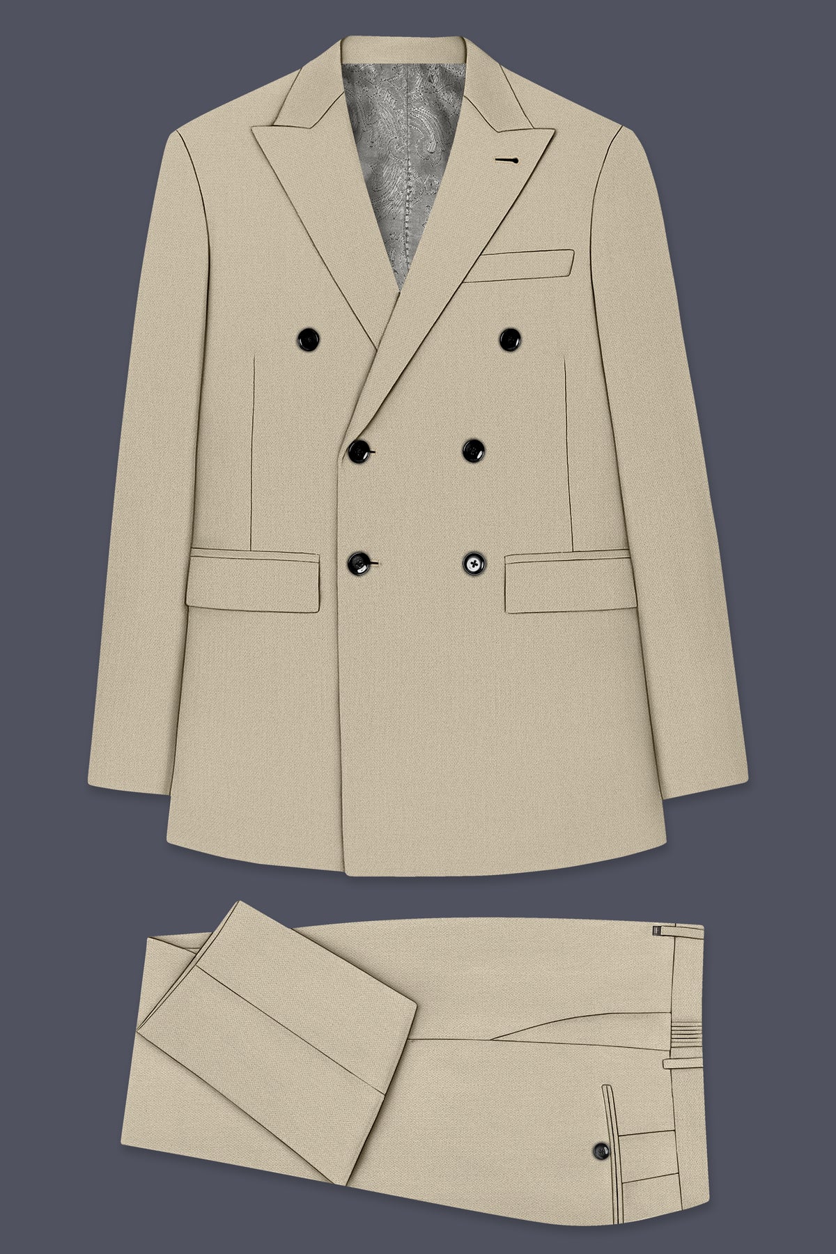 Vellum-Rodeo Cream Diamond Textured Wool Rich Slight Stretch Double Breasted Suit