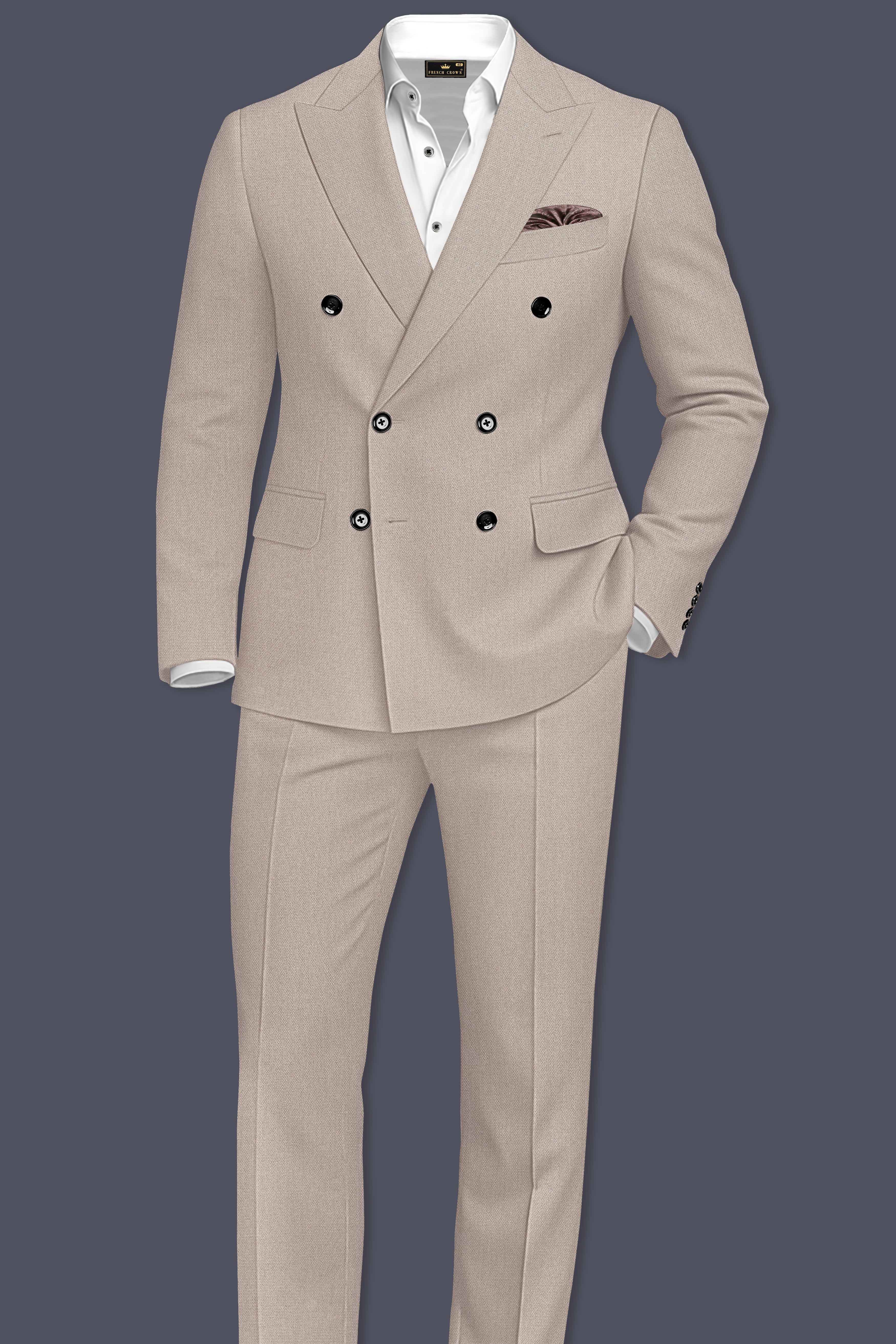 Vellum-Rodeo Cream Diamond Textured Wool Rich Slight Stretch Double Breasted Suit