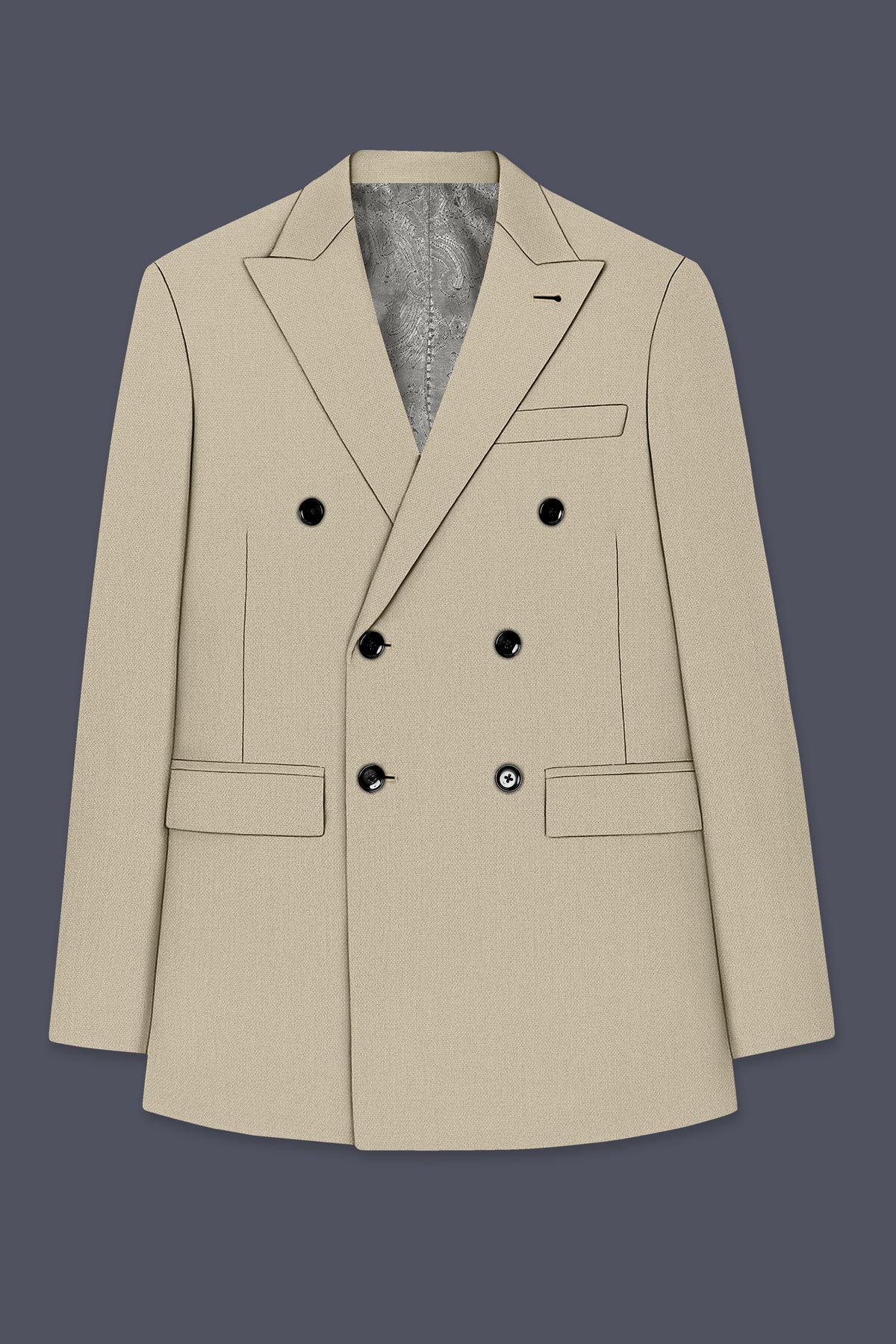Vellum-Rodeo Cream Diamond Textured Wool Rich Slight Stretch Double Breasted Suit