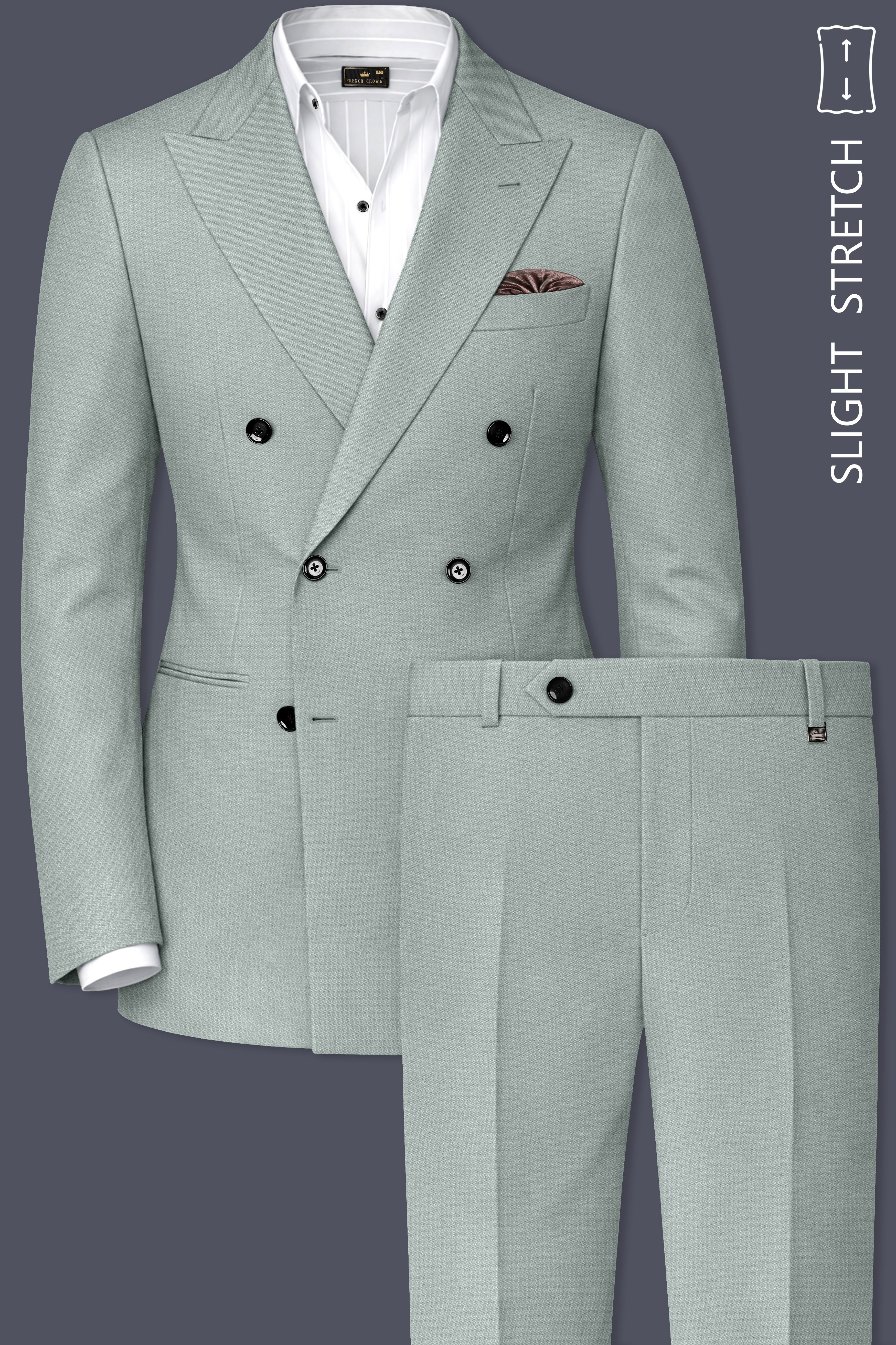 Sylvan-Cascade Green Diamond Textured Wool Rich Slight Stretch Double Breasted Suit
