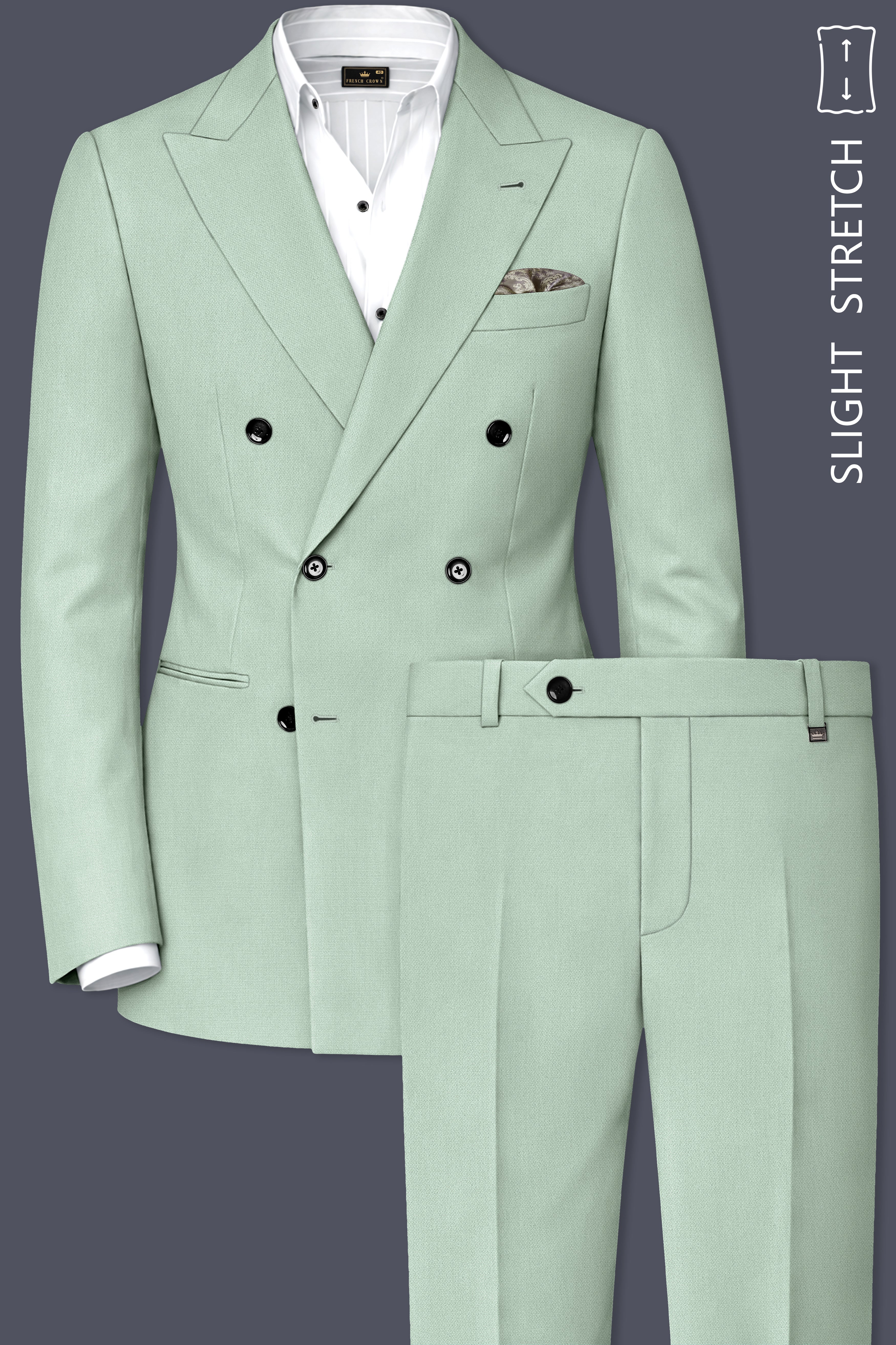 Sylvan-Cascade Green Diamond Textured Wool Rich Slight Stretch Double Breasted Suit