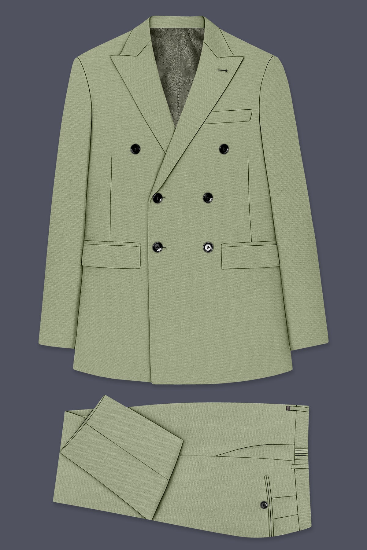 Verdo-Pablo Green Diamond Textured Wool Rich Slight Stretch Double Breasted Suit