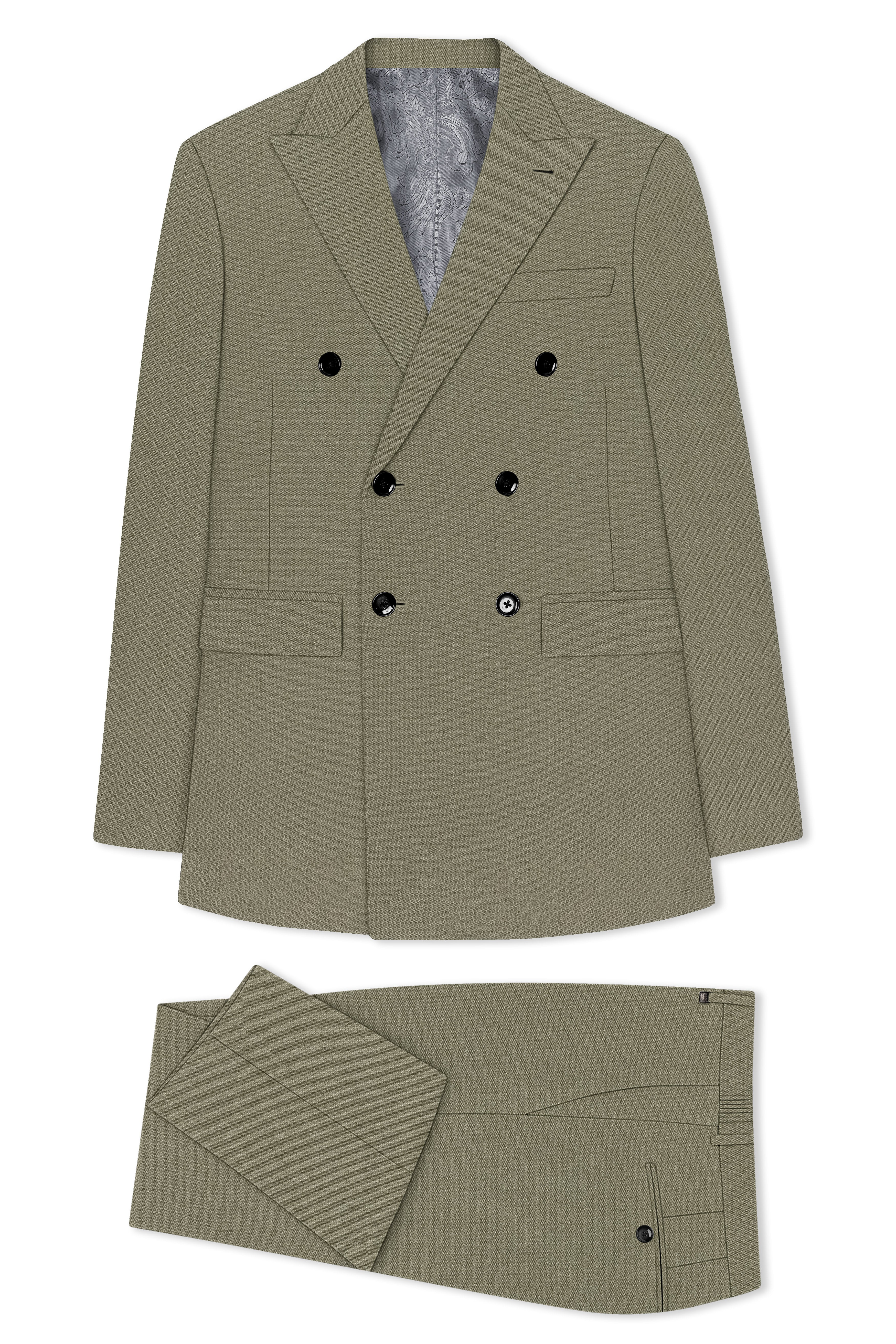 Verdo-Pablo Green Diamond Textured Wool Rich Slight Stretch Double Breasted Suit